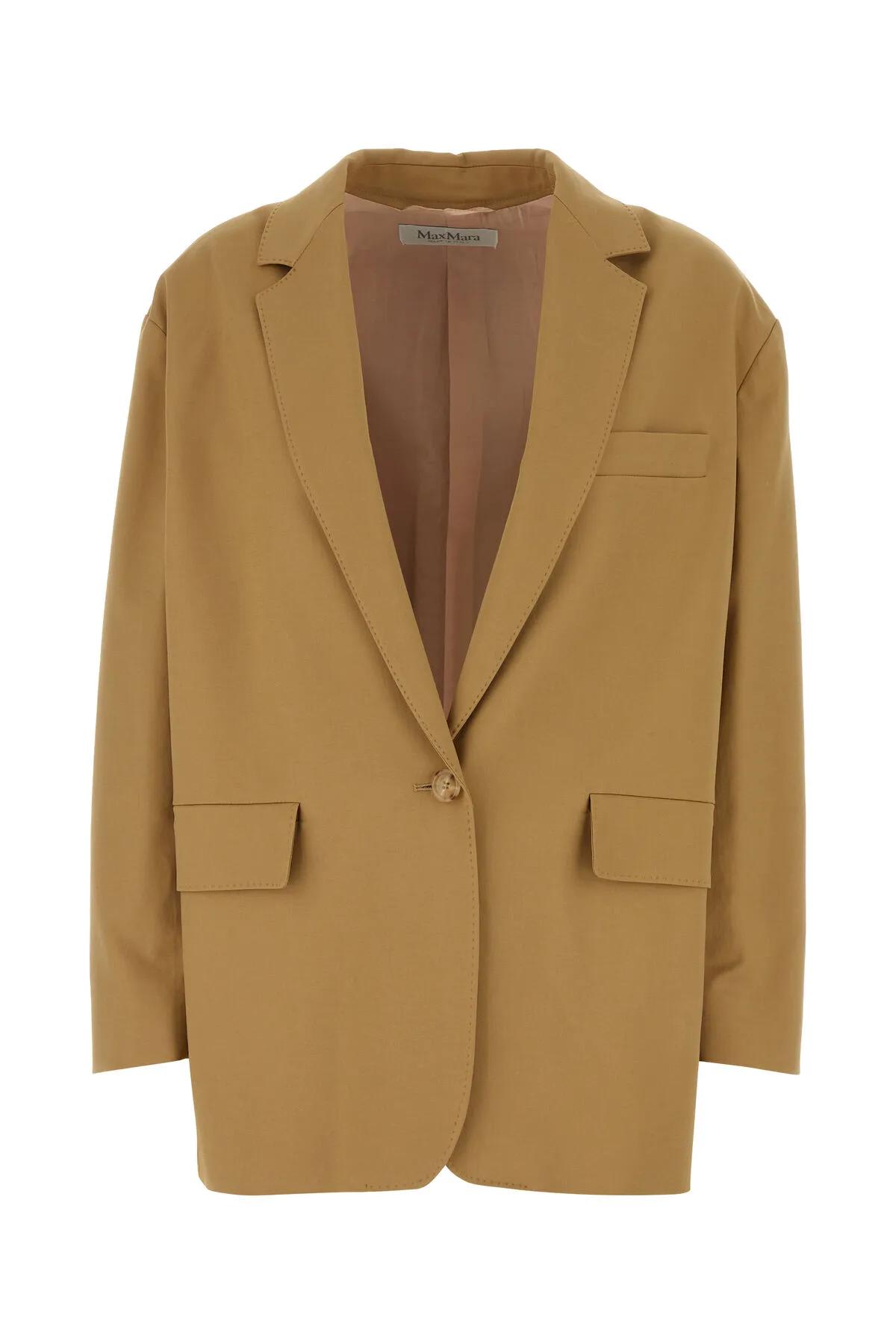 Shop Max Mara Camel Stretch Cotton Monica Blazer In Beige