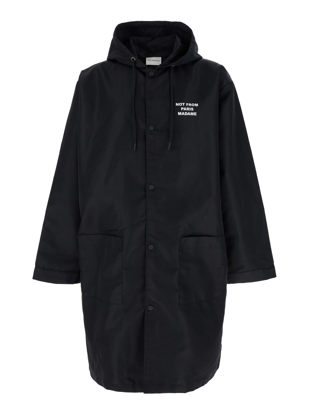 Shop Drôle De Monsieur Black Parka Coat With Logo In Techno Fabric Man