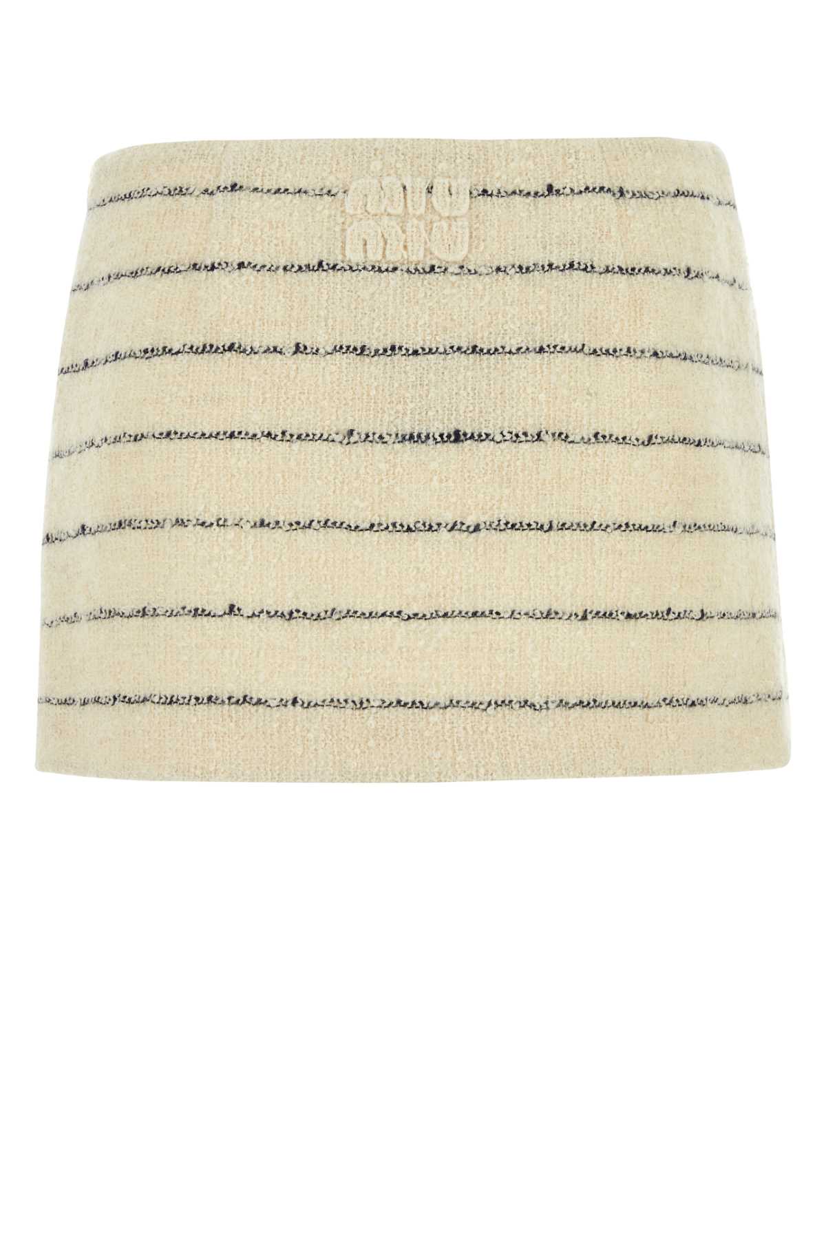 Shop Miu Miu Embroidered Bouclã© Mini Skirt In Avorioblu