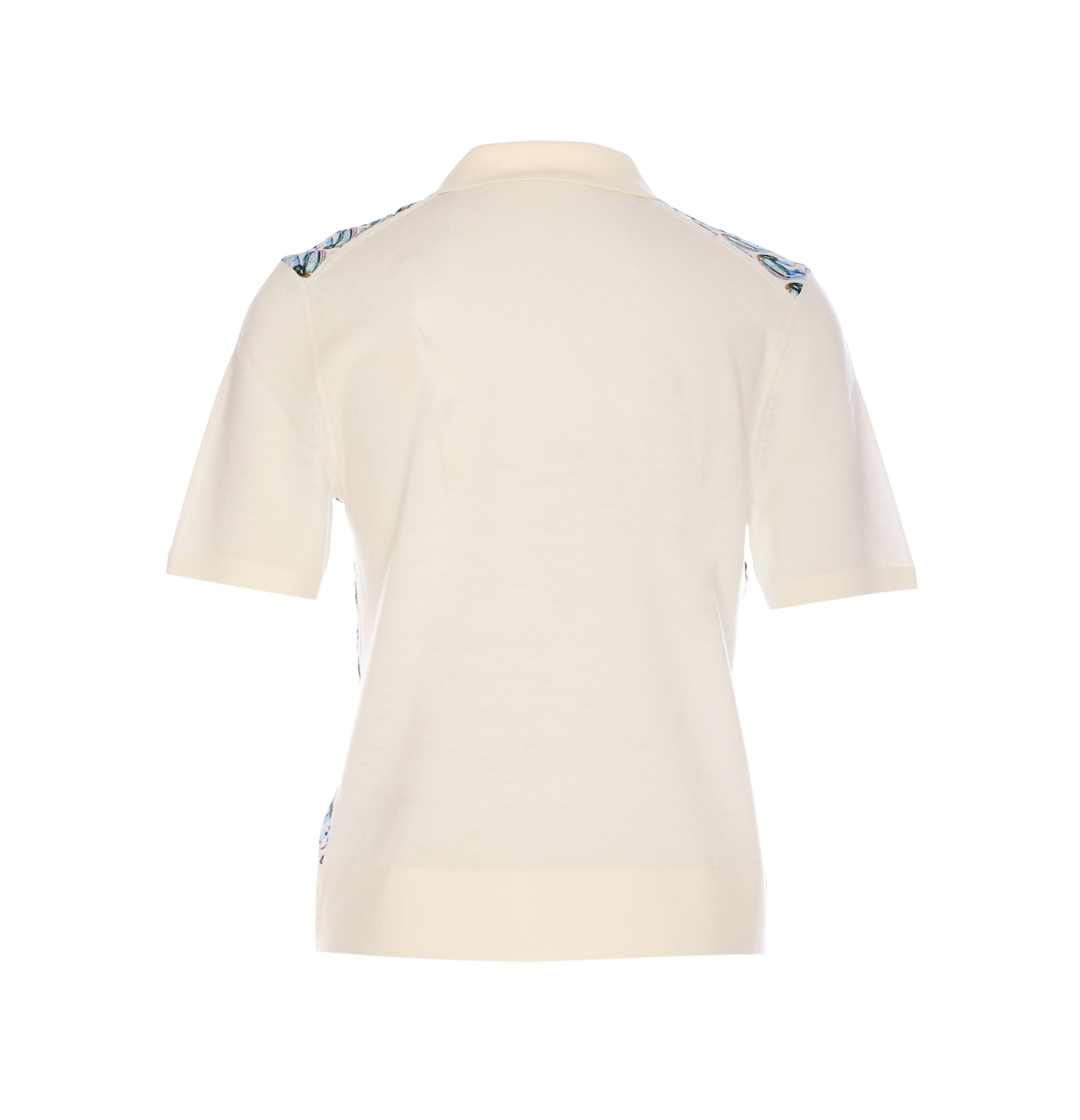 Tory Burch Patterned Front Top With Classic Polo Collar In New Ivory / Blue Lucky Duck