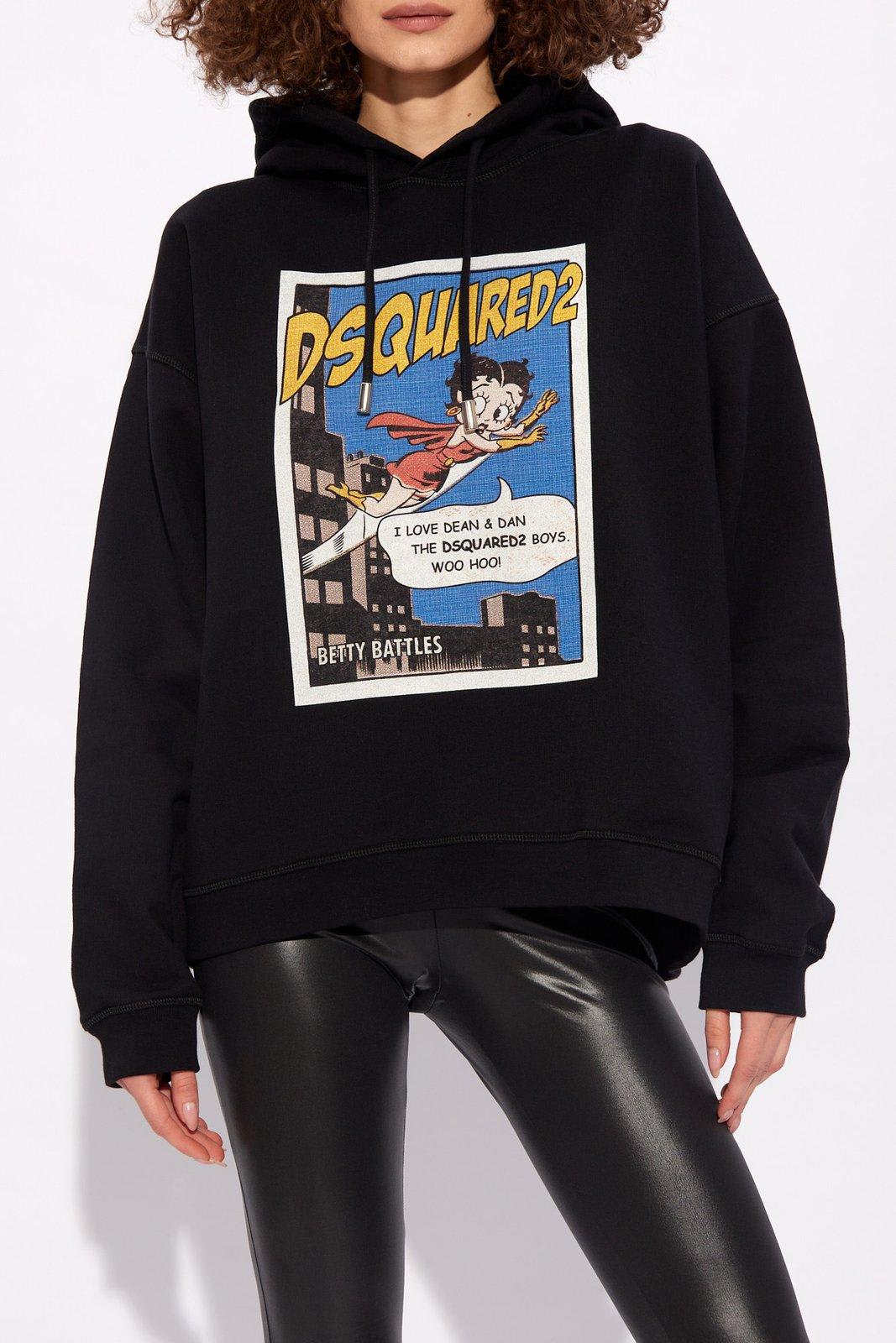 Shop Dsquared2 X Betty Boop Drawstring Hoodie In Black