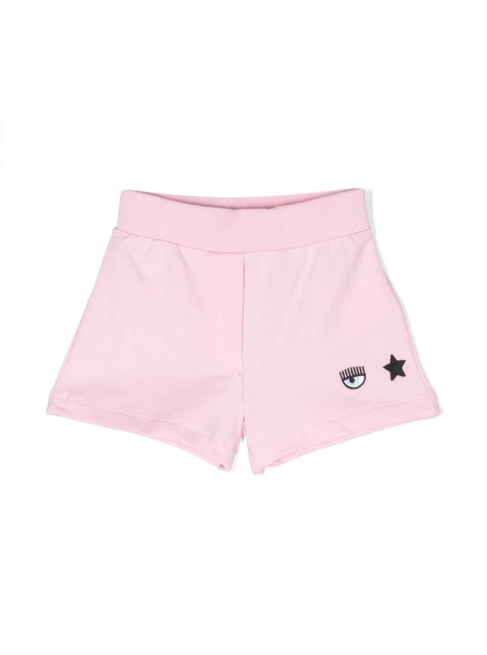 CHIARA FERRAGNI CASUAL SHORTS WITH SIGNATURE EYELIKE LOGO IN PINK COTTON GIRL