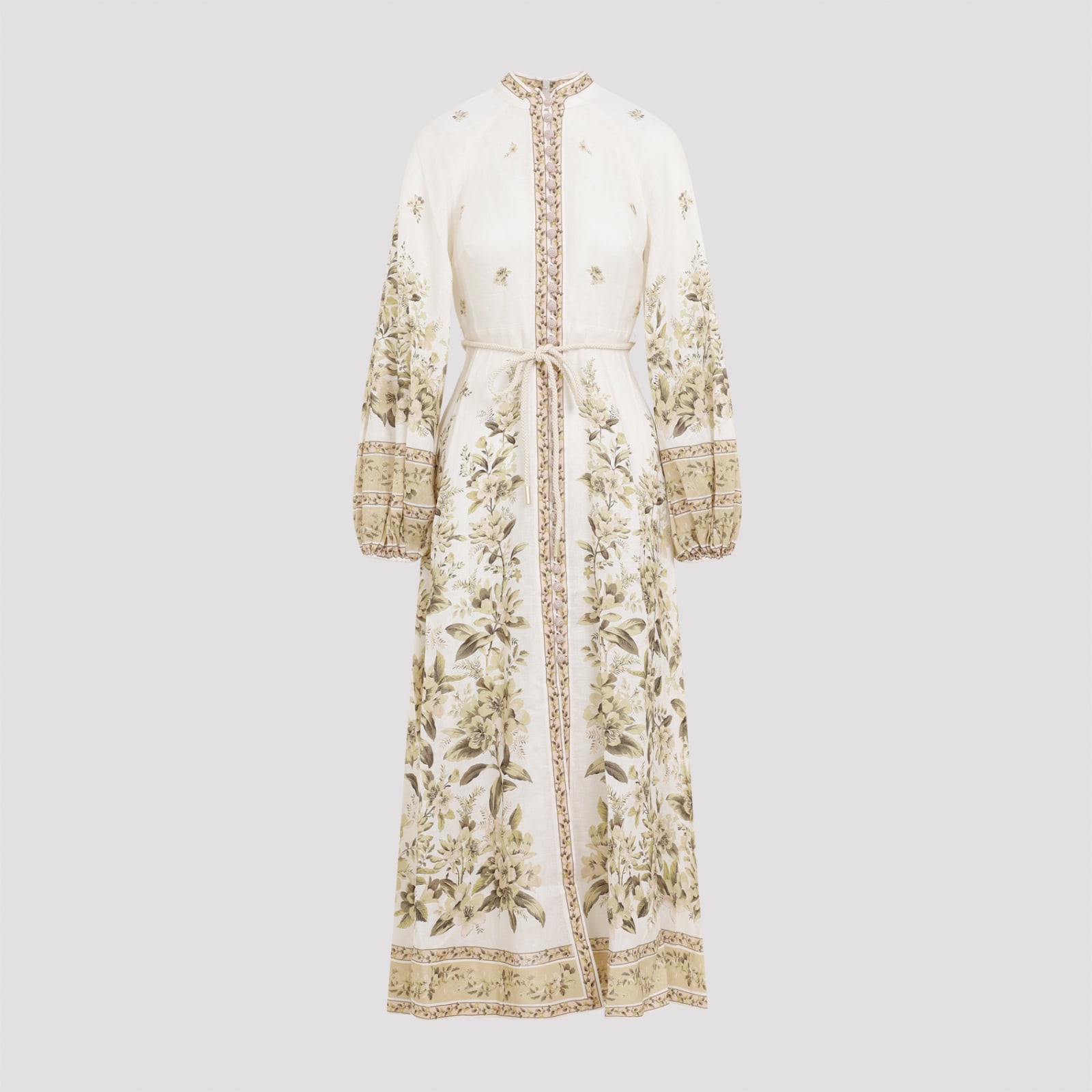 Shop Zimmermann Golden Buttoned Midi Dress In Sage Toile Floral