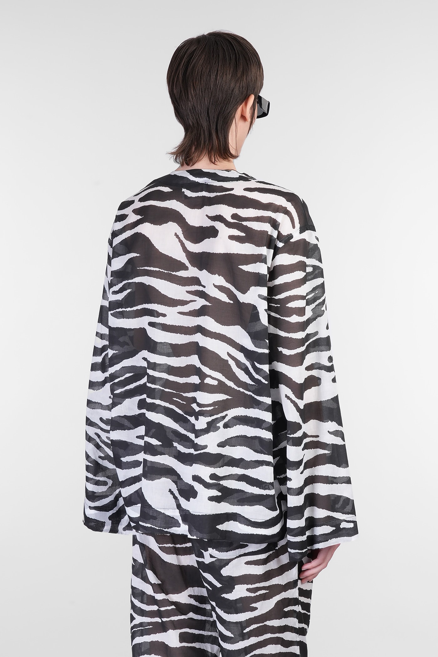 Attico Blouse In White Cotton In Animal Print