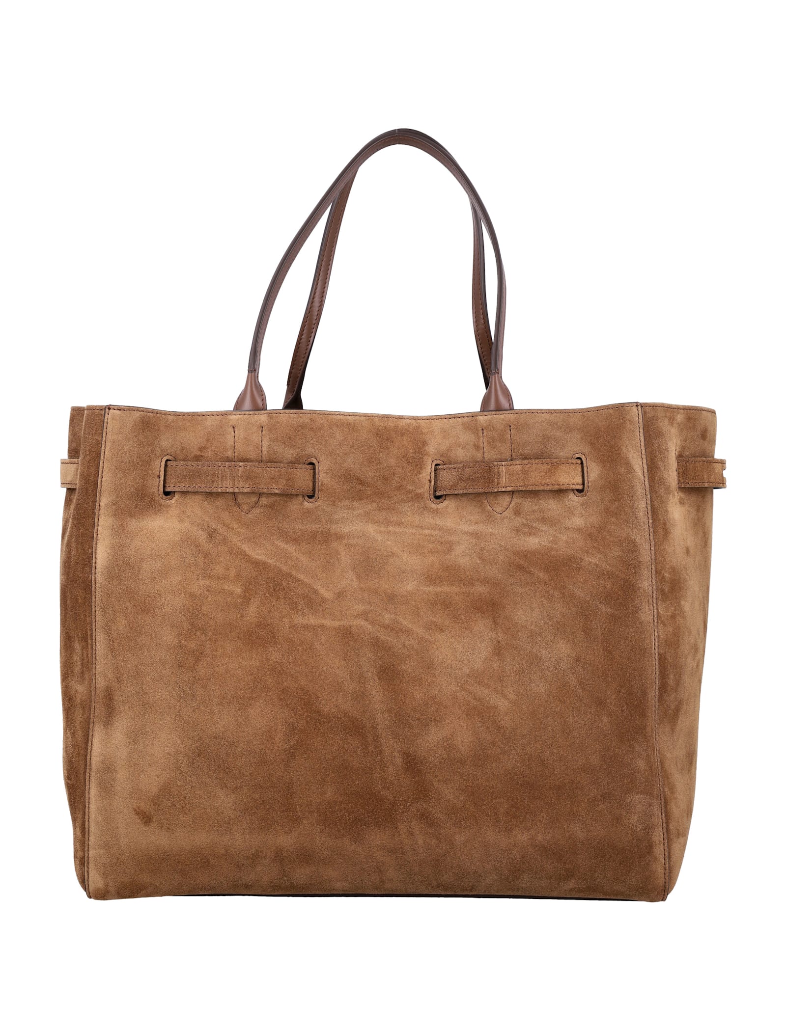 Tom Ford Rectangular Suede Tote With Belt Detail In Brown