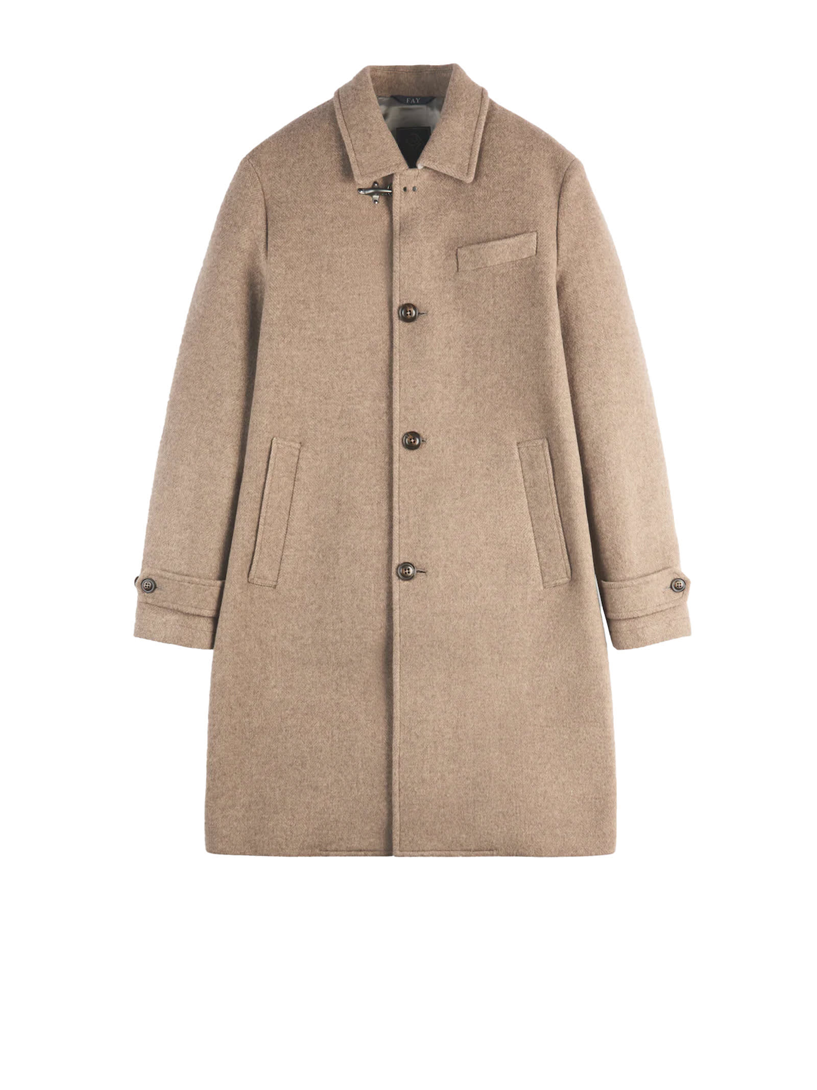 Fay Wool Coat With Hook And Multiple Pockets In Brown
