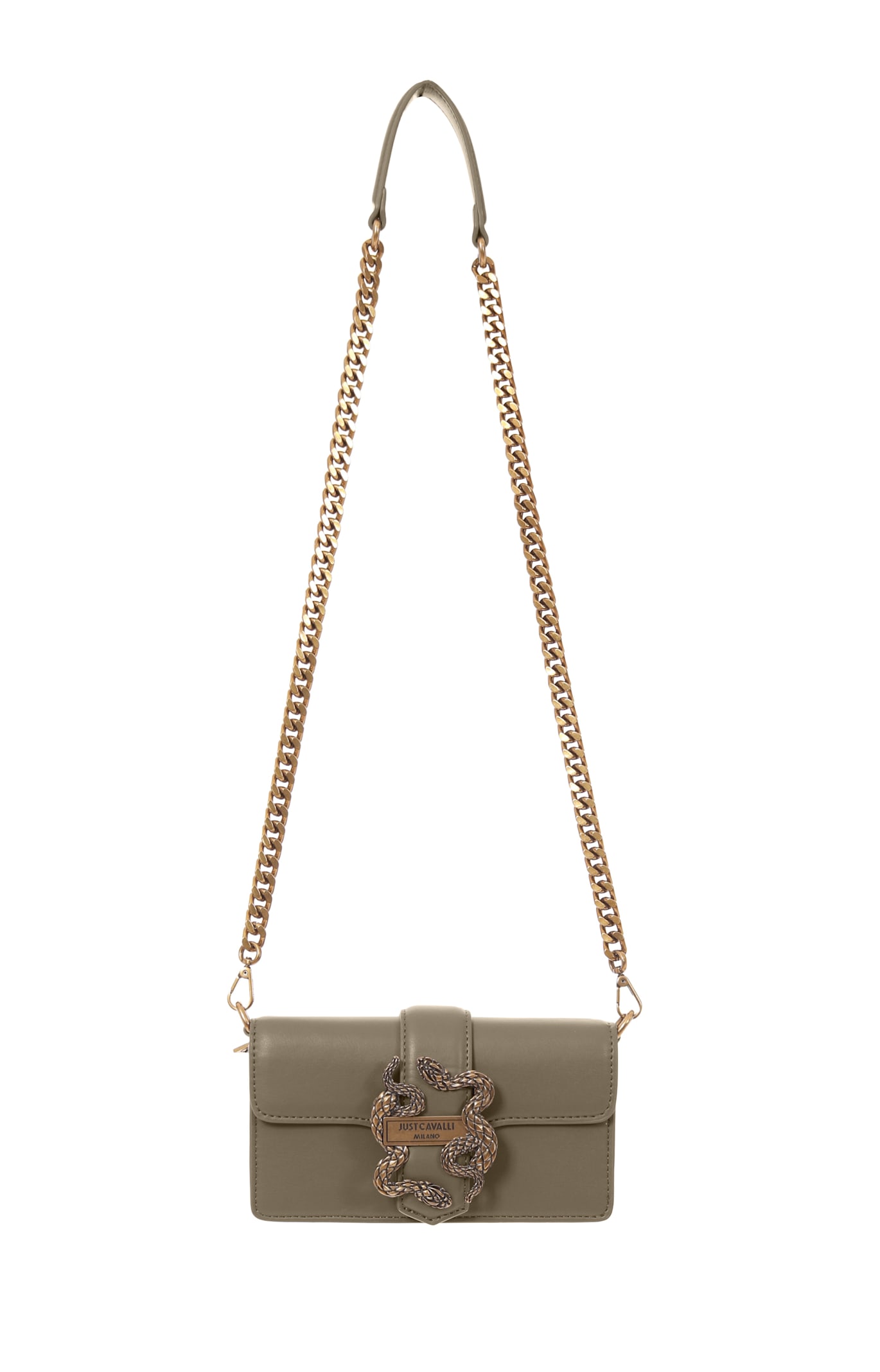 Just Cavalli Snake-buckle Strap Wallet In Gray