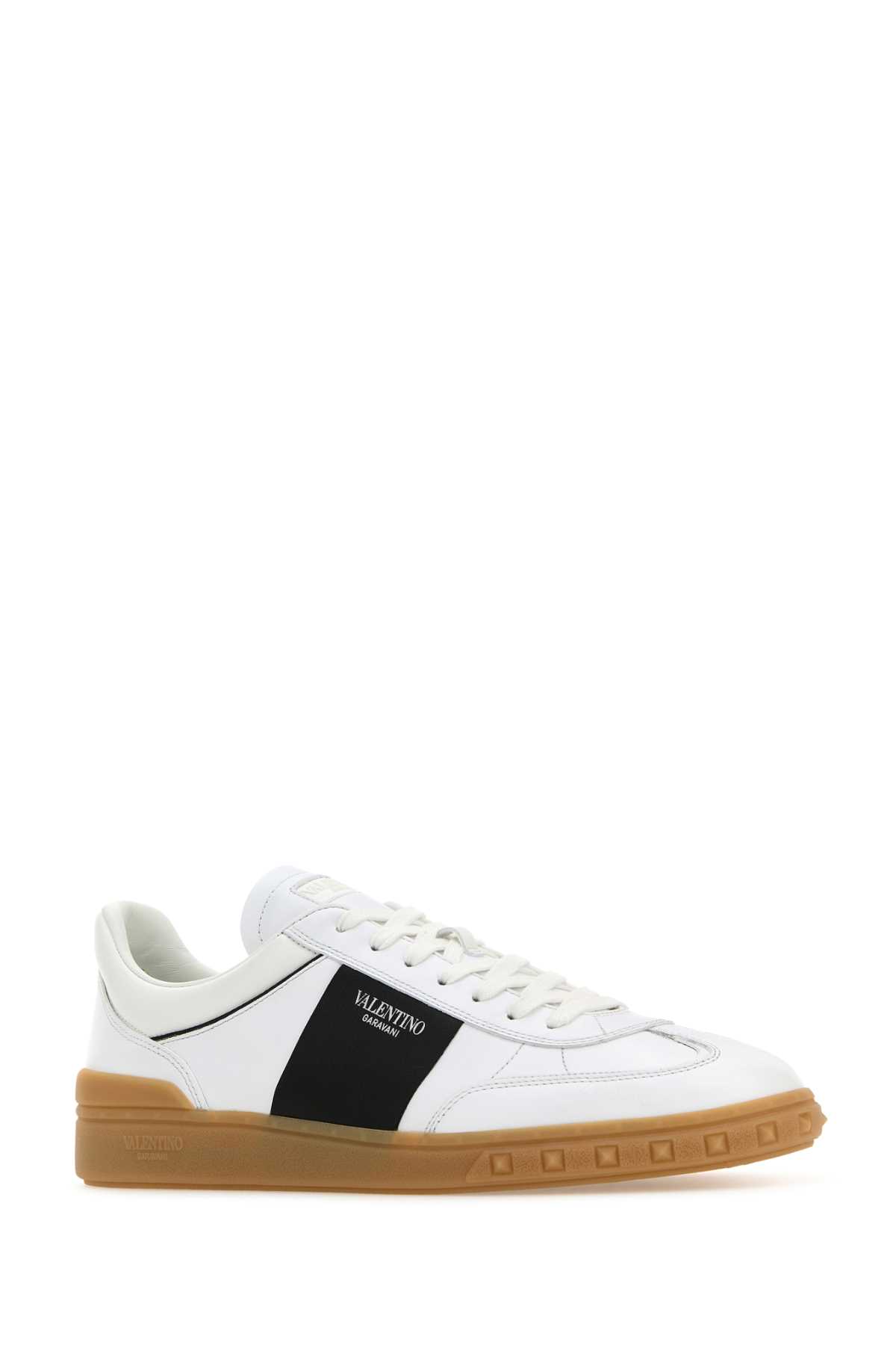 Shop Valentino White Leather Upvillage Sneakers In Bianconerobianconeroambra