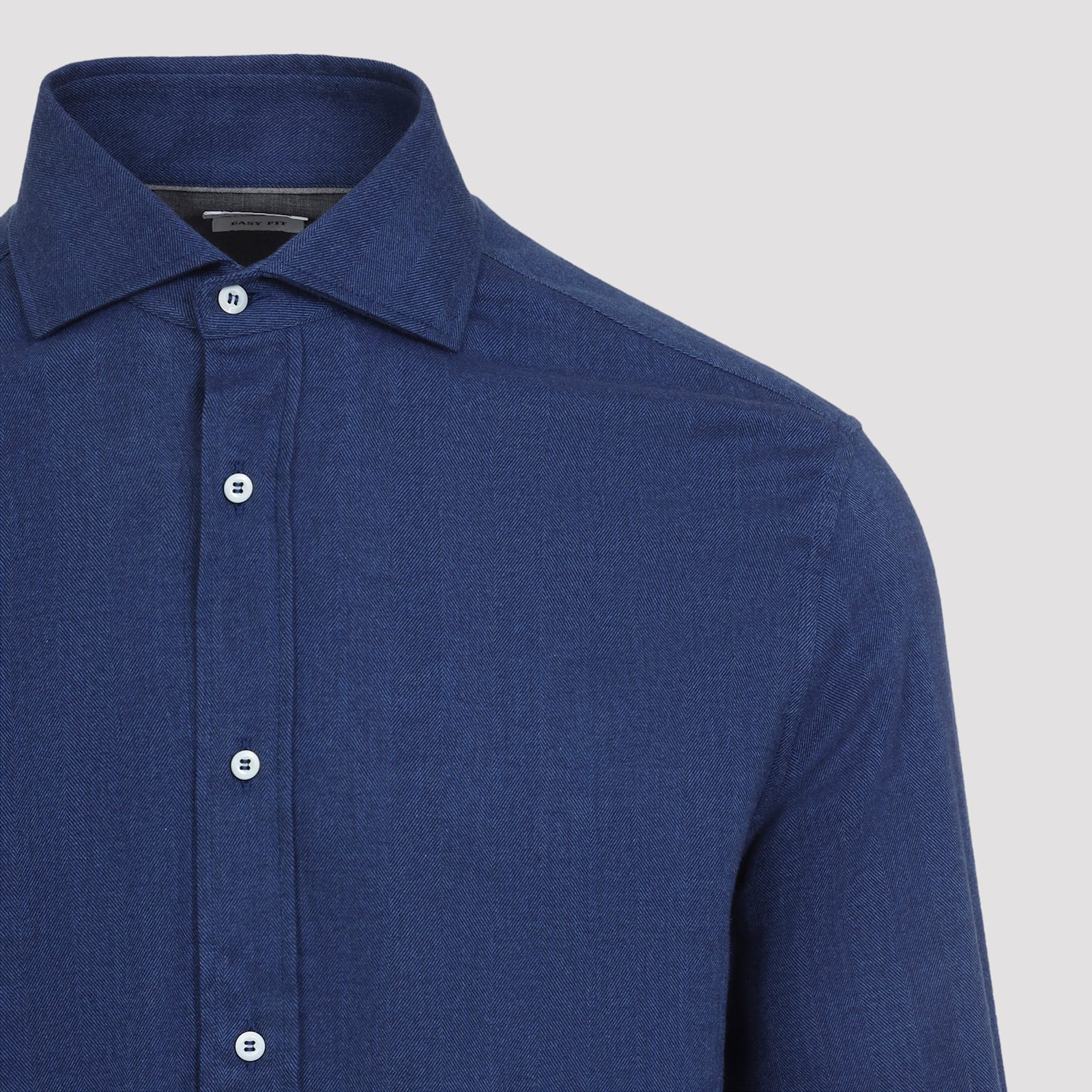 Brunello Cucinelli Tailored Herringbone Shirt Collar Button-down In Blue