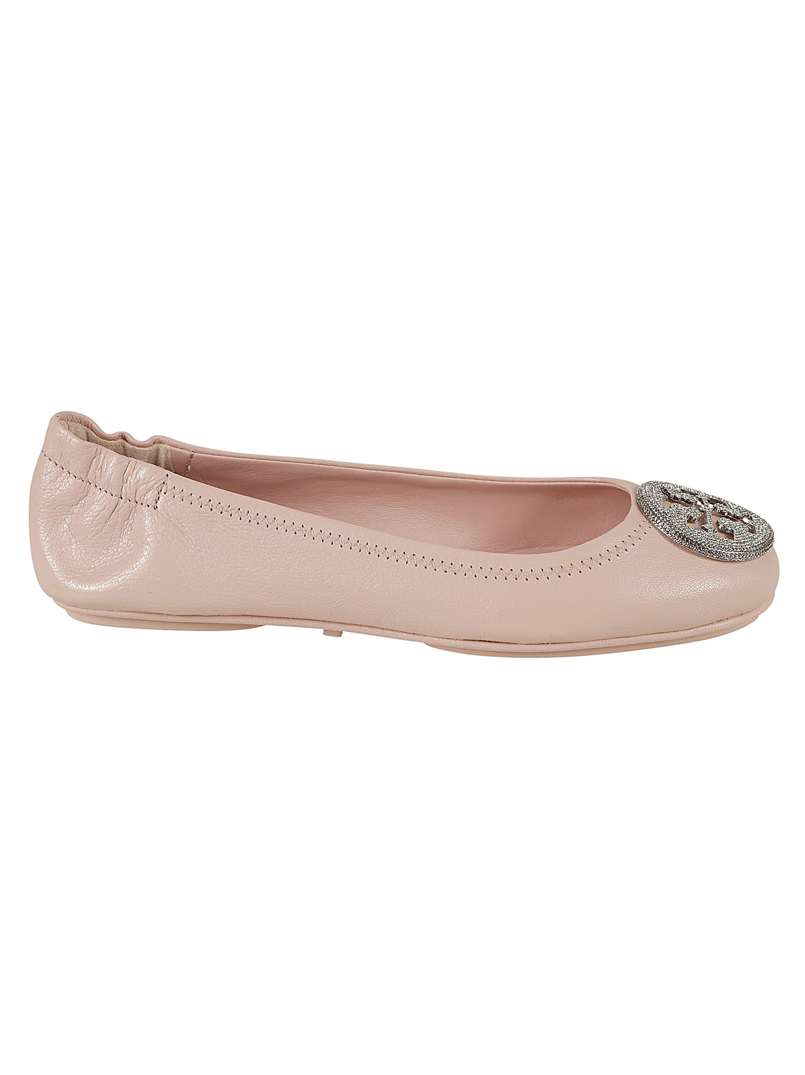 Tory Burch Minnie Travel Ballerinas In Shell Pink/silver
