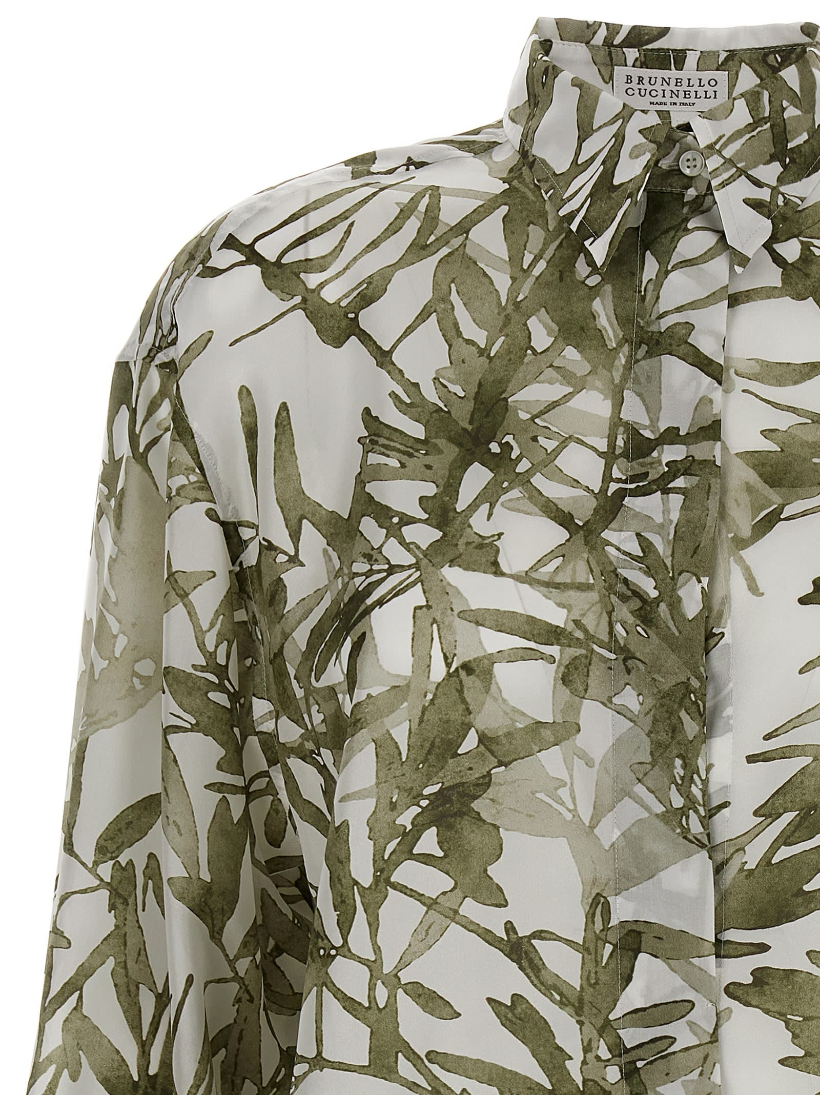 Brunello Cucinelli Floral Print Silk Shirt In Green