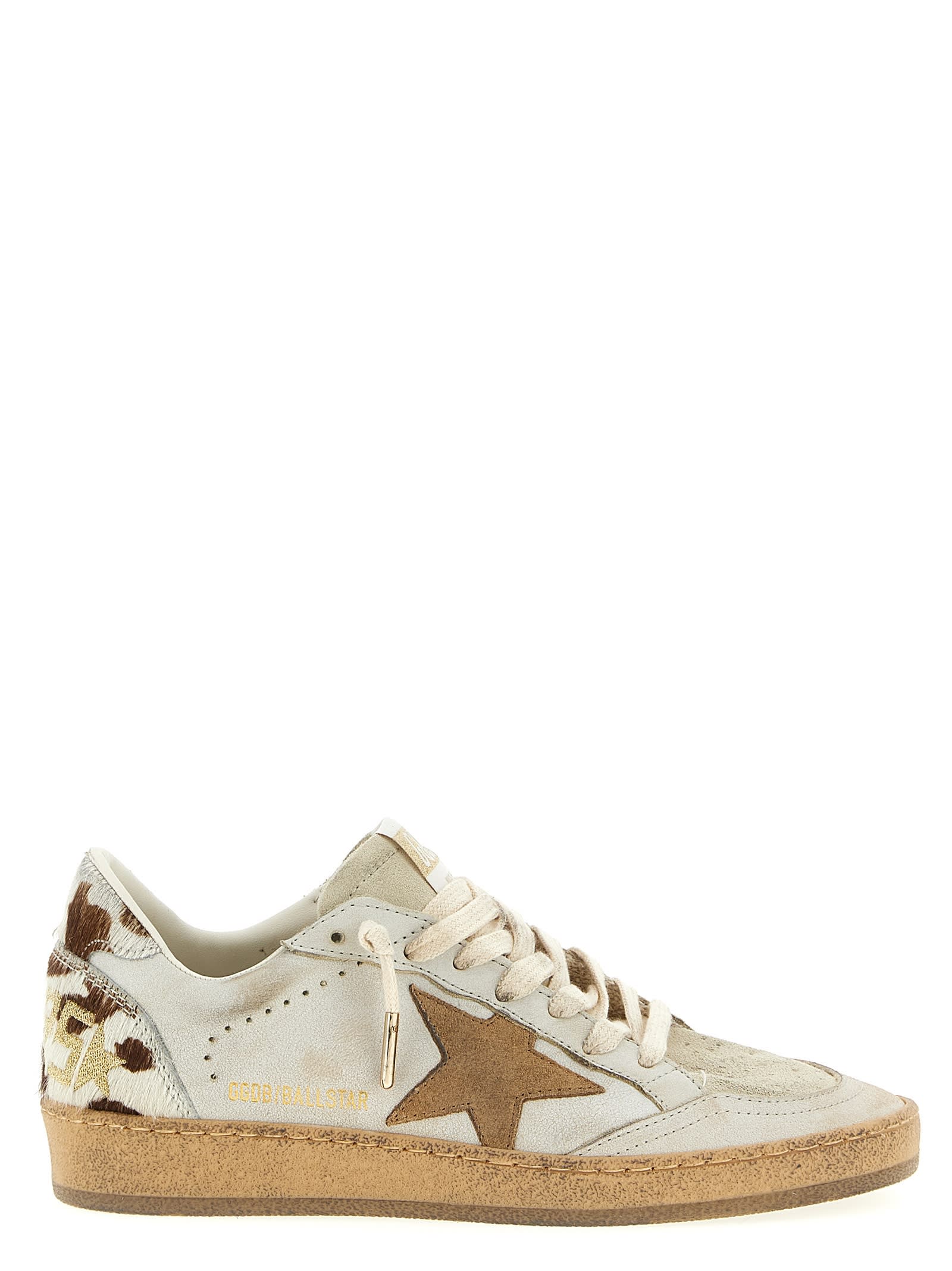 Golden Goose Ballstar Leather Upper And Toe Suede Star Horsy Cow Printed Heel And Spur Sneakers Multicolor In Neutral
