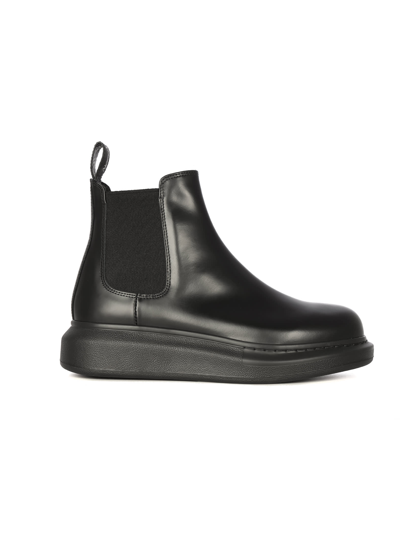 Alexander McQueen Lateral Elastic Leather Upper And Sole Chelsea Boots