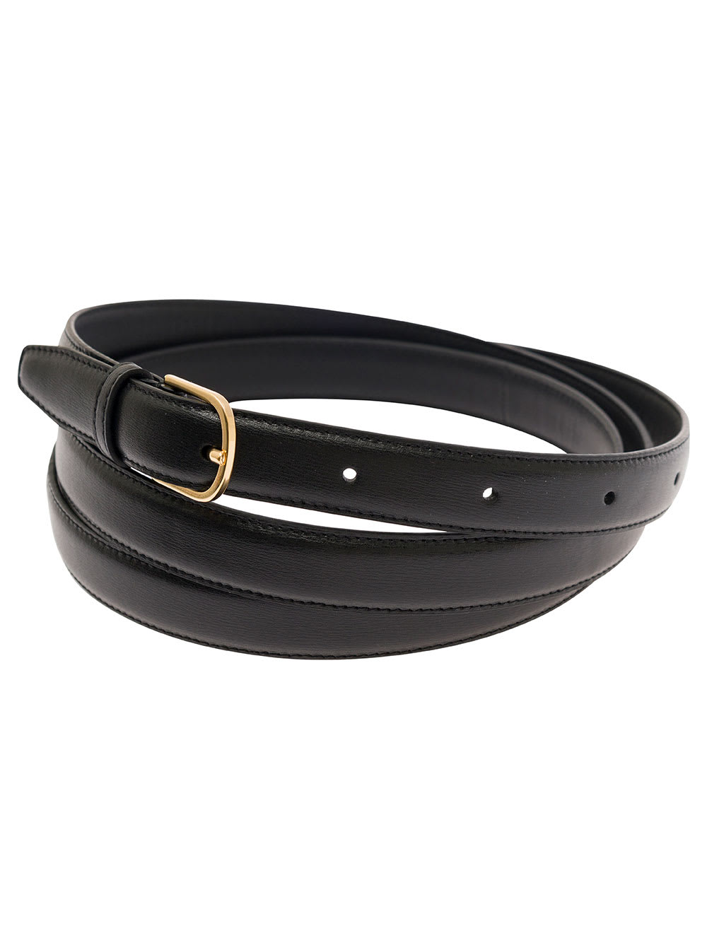 Shop Totême Black Wrap Belt With Gold Tone Buckle In Leather Woman