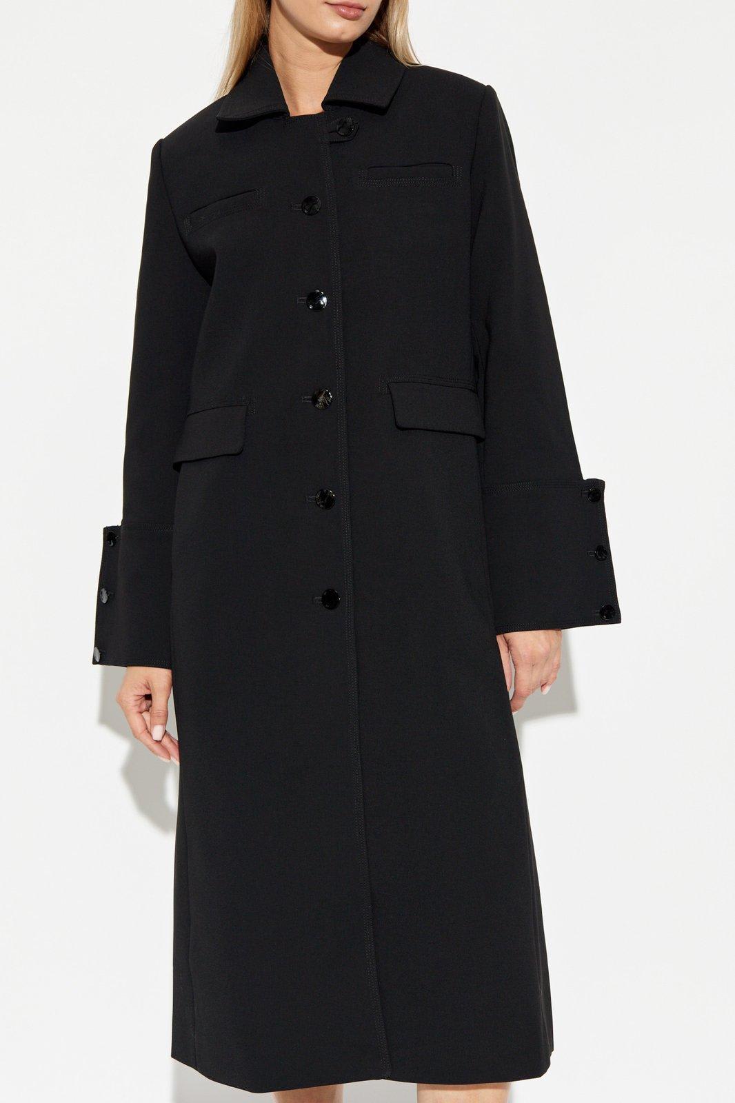 Shop Ganni Single-breasted Long Coat In Black