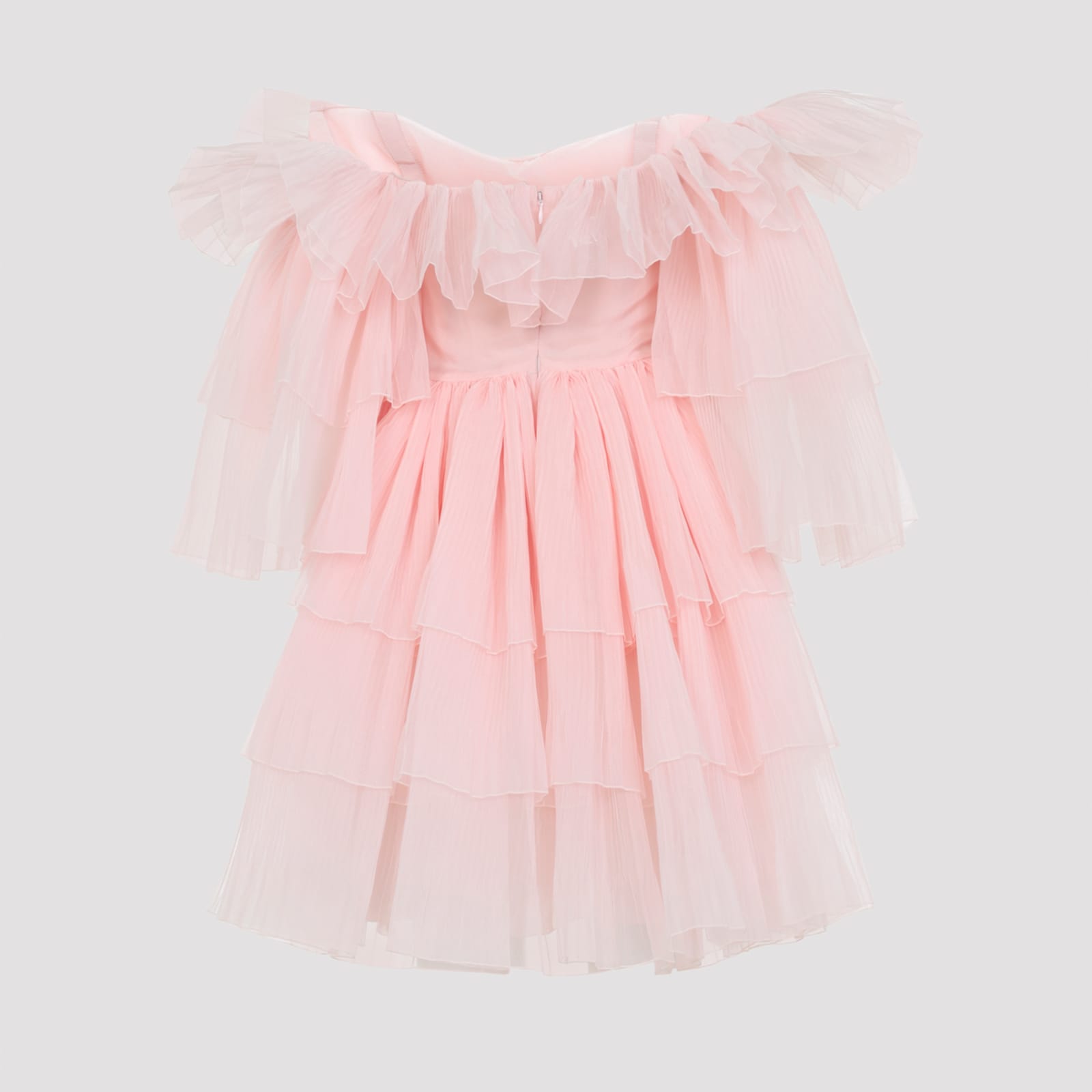 Giambattista Valli Off-shoulder Layered Mini Dress Ruffles In Pink