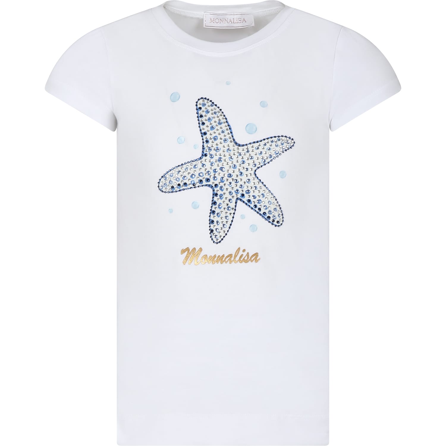 Shop Monnalisa White T-shirt For Girl With Starfish And Logo
