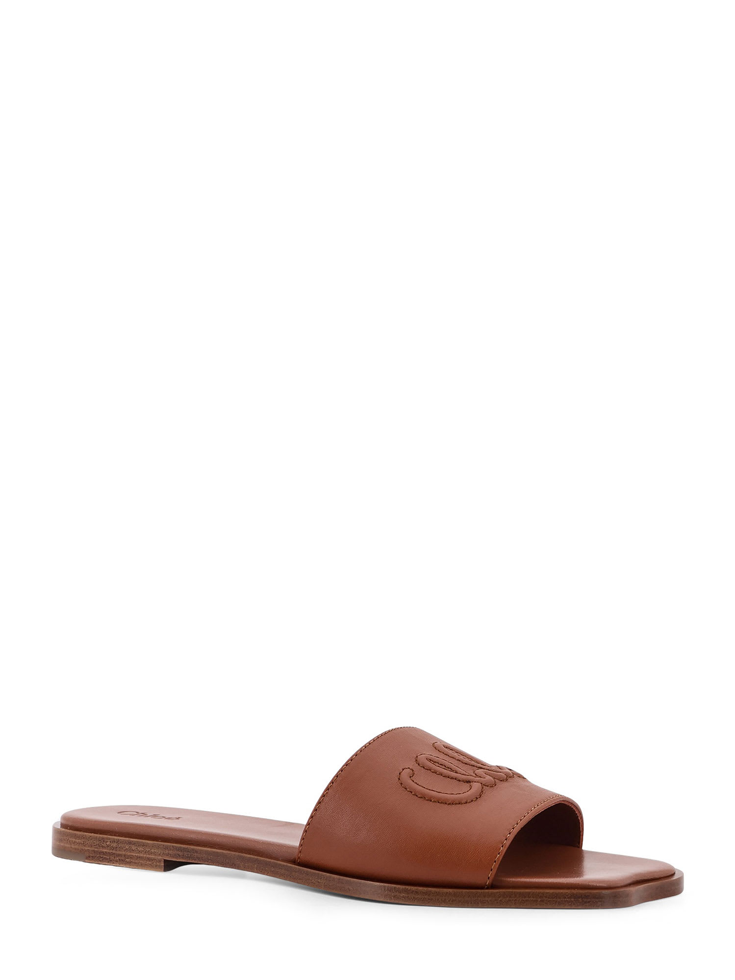 Chloé Soleil Calf Leather Flat Sandals In Brown