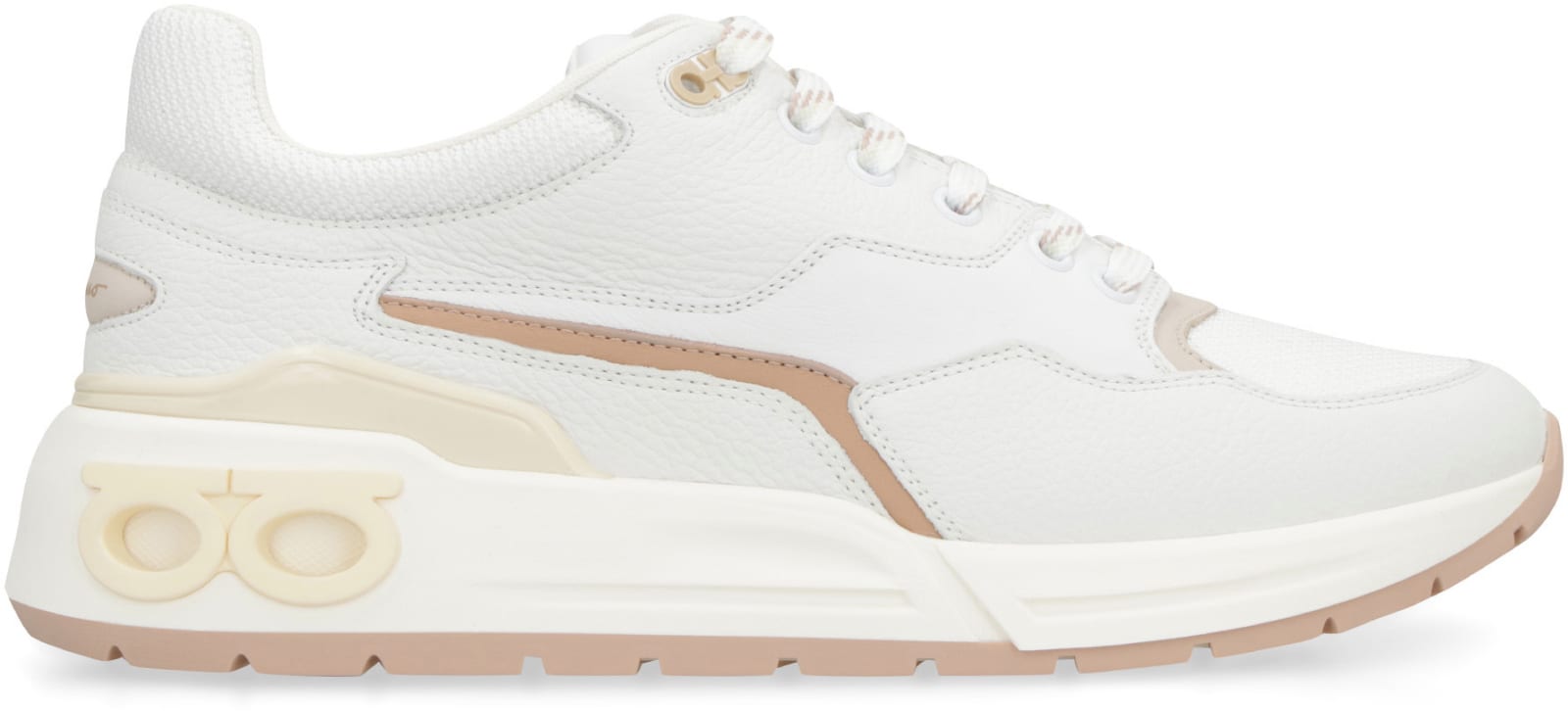 Shop Ferragamo Leather And Fabric Low-top Sneakers In White