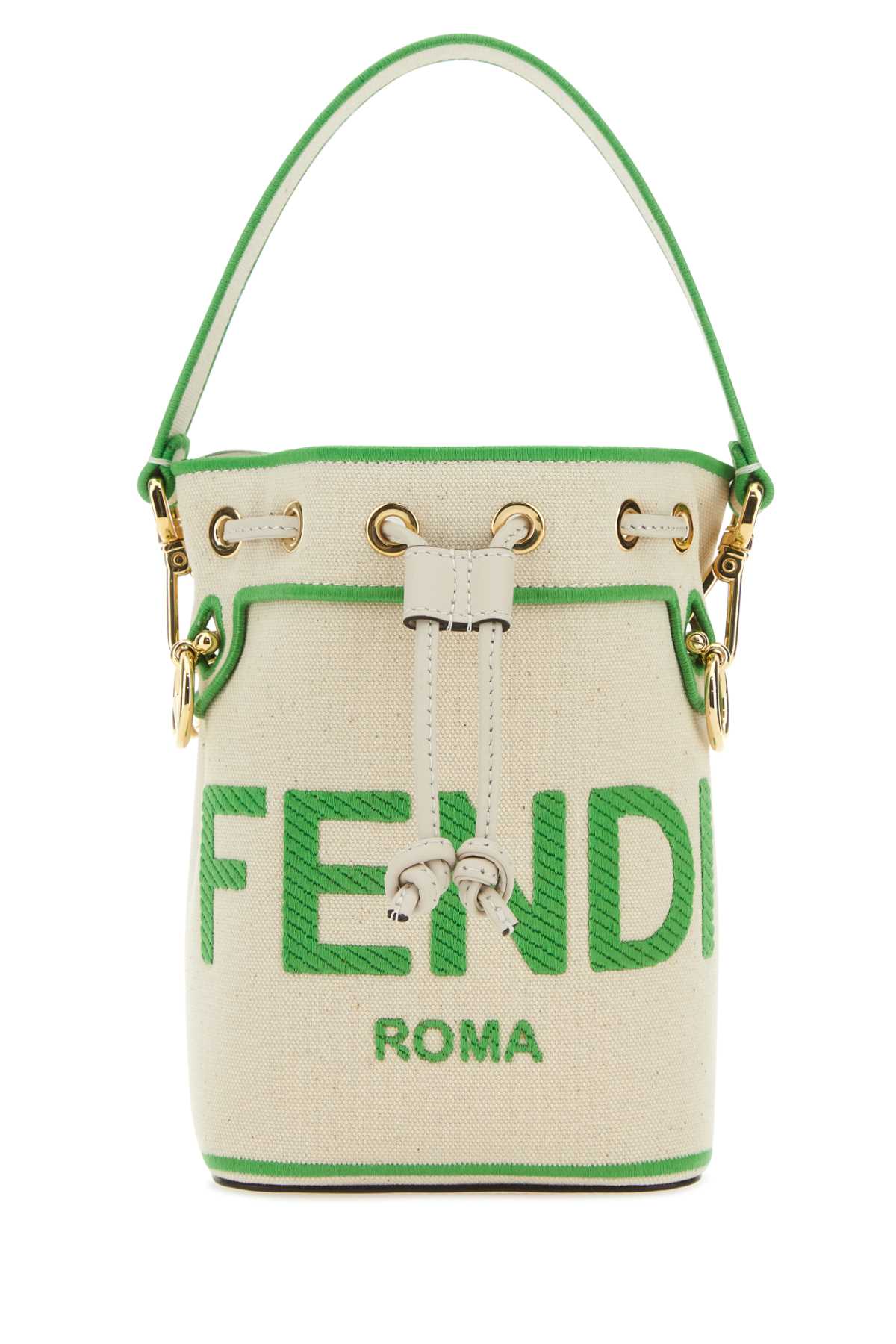 Shop Fendi Sand Canvas Mini Mon Tresor Bucket Bag In Green