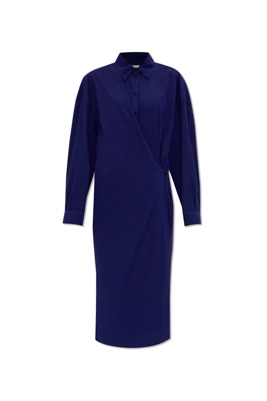 Shop Lemaire Asymmetric Twisted Midi Shirt Dress In Blue Violet