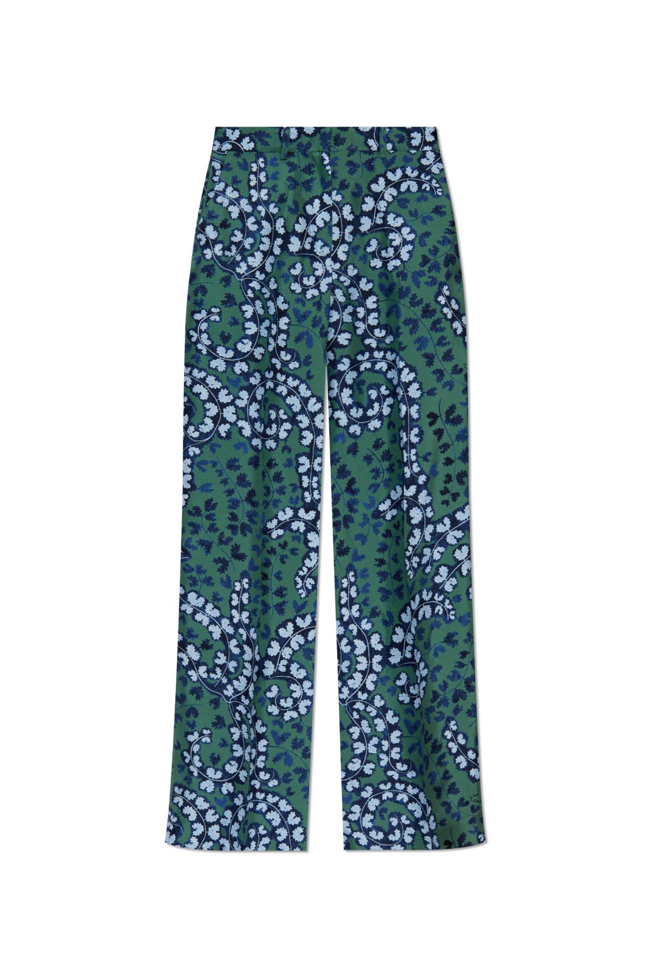 Lanvin Wide Leg High Waist Trousers With Floral Pattern In Meleze