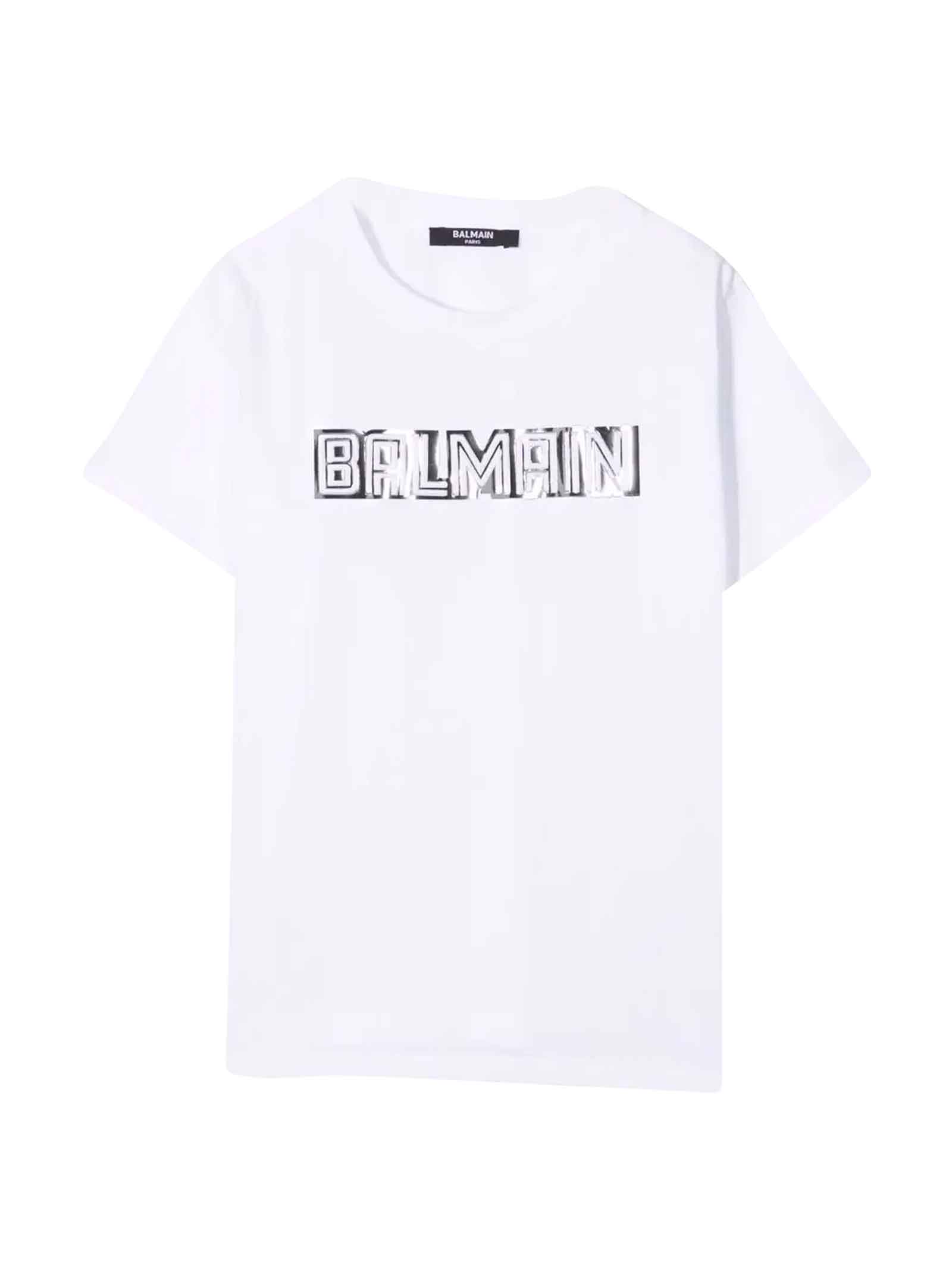 Balmain White T-shirt With Silver Logo