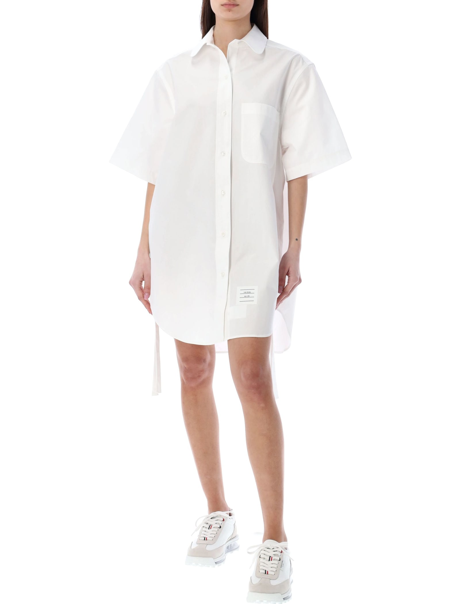 THOM BROWNE WHITE POPLIN SHIRT MINI DRESS