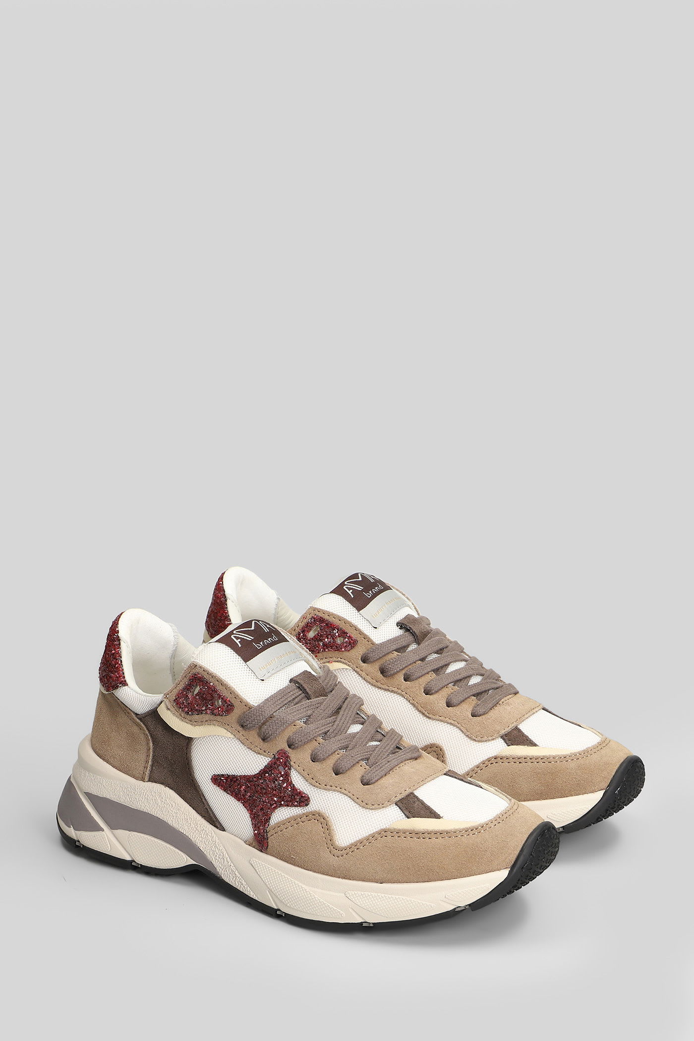 Ama Brand Sneakers In Beige Suede And Fabric In Multi