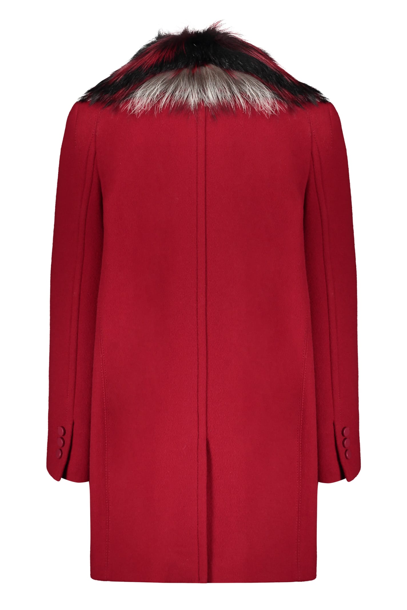 Fendi Virgin Wool Coat With Fox Fur In Red