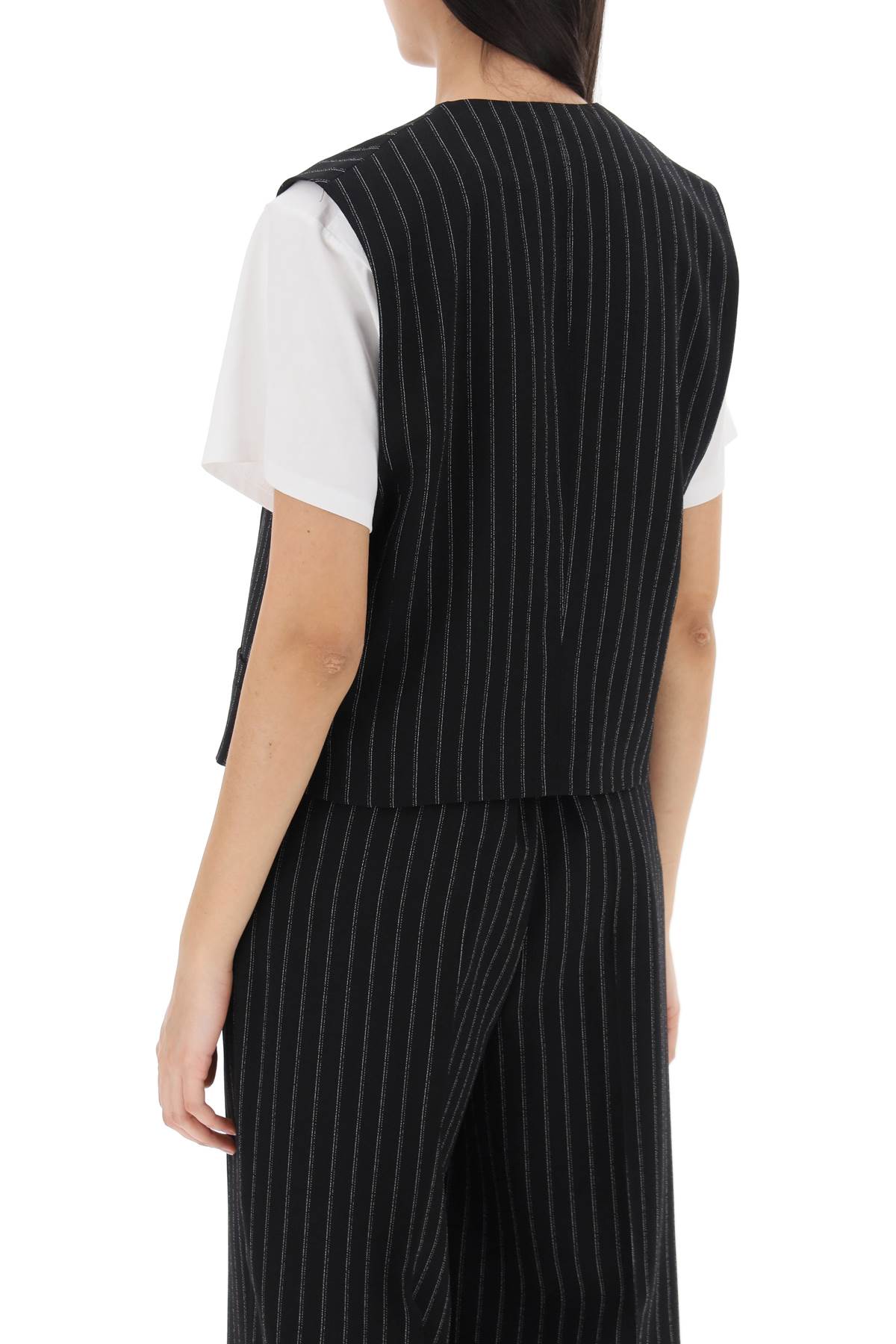 Shop Ami Alexandre Mattiussi Virgin Wool Pinstripe Waistcoat In Noir Craie (black)