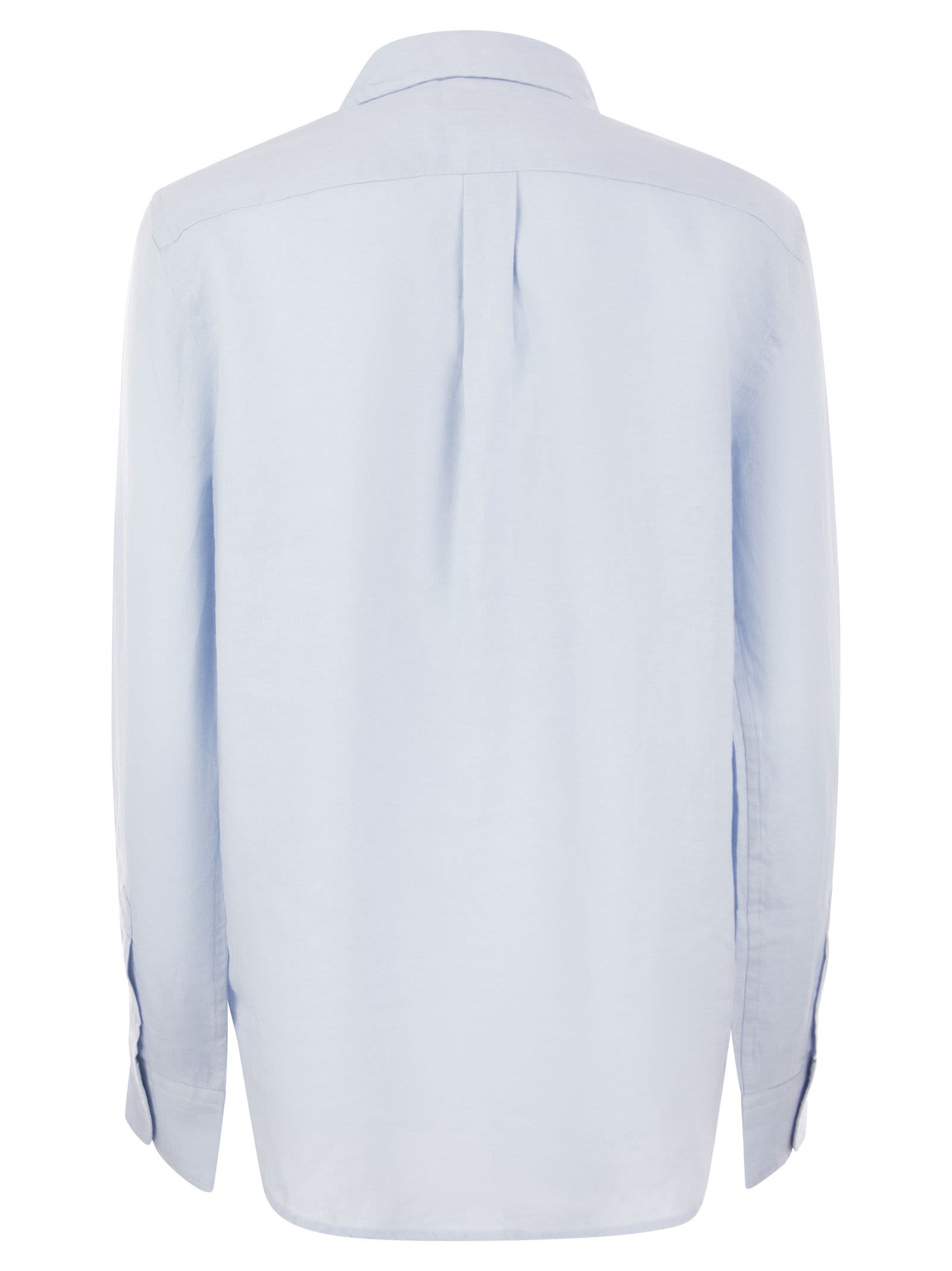 Polo Ralph Lauren Relaxed-fit Short Shirt In Light Blue Linen In Light Blue