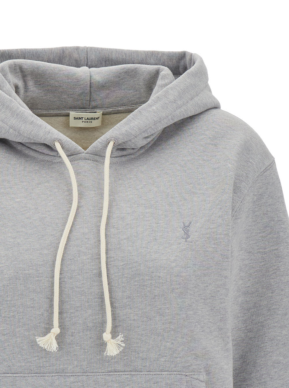 Shop Saint Laurent Grey Hoodie With Cassandre Embroidery In Cotton Woman