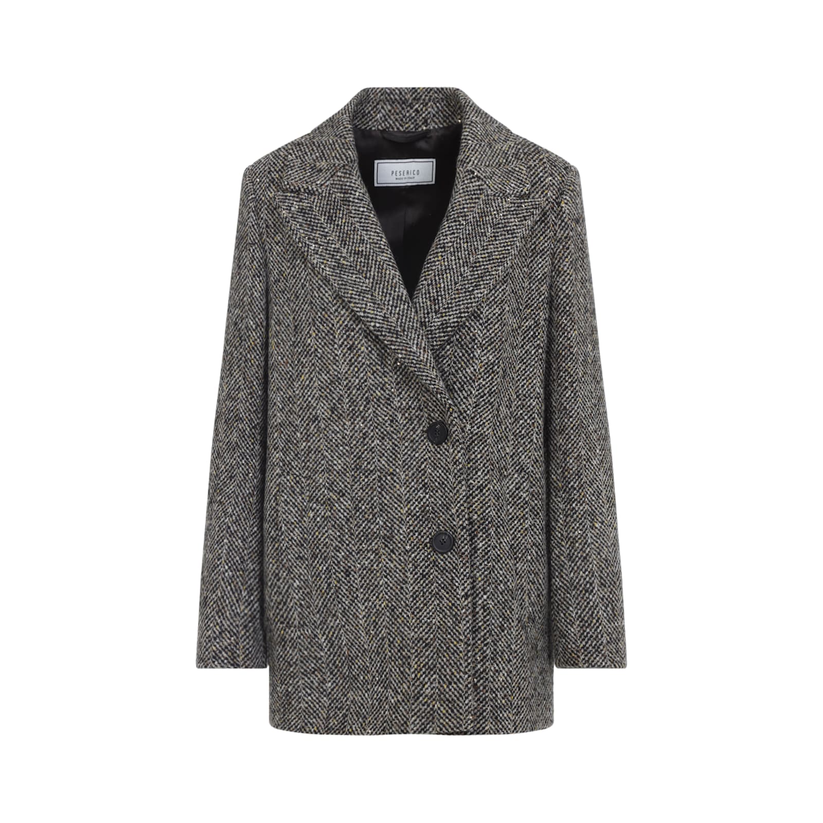 Peserico Textured Herringbone Mid-length Coat With Notched Lapel In Gray