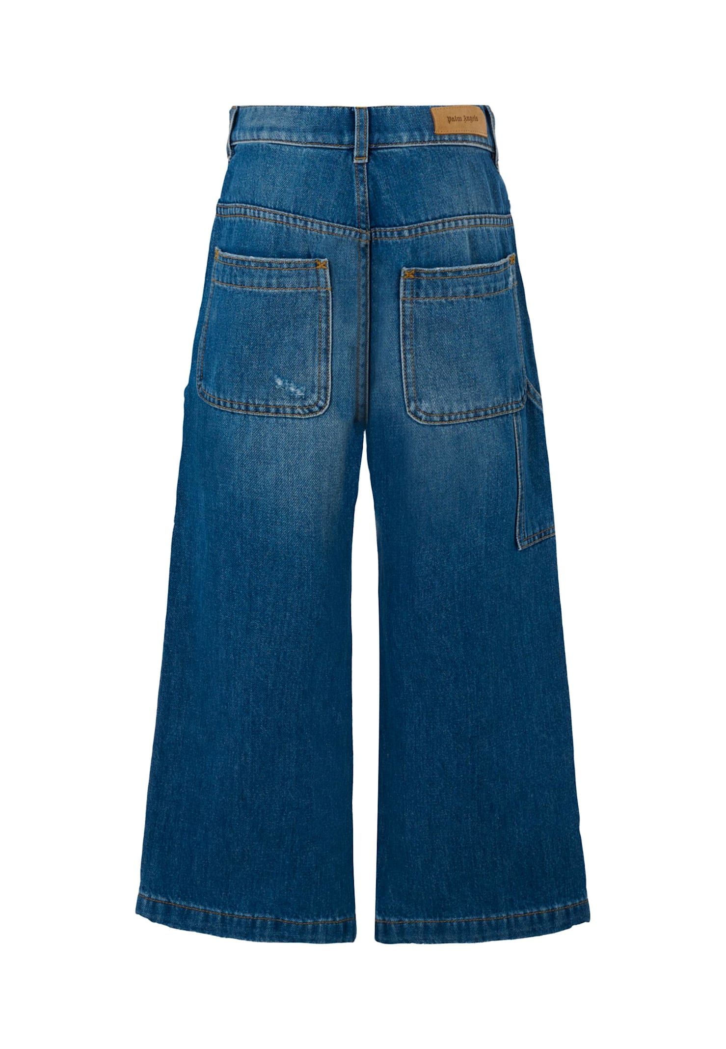 Palm Angels Logo-print Distressed Jeans In Blue