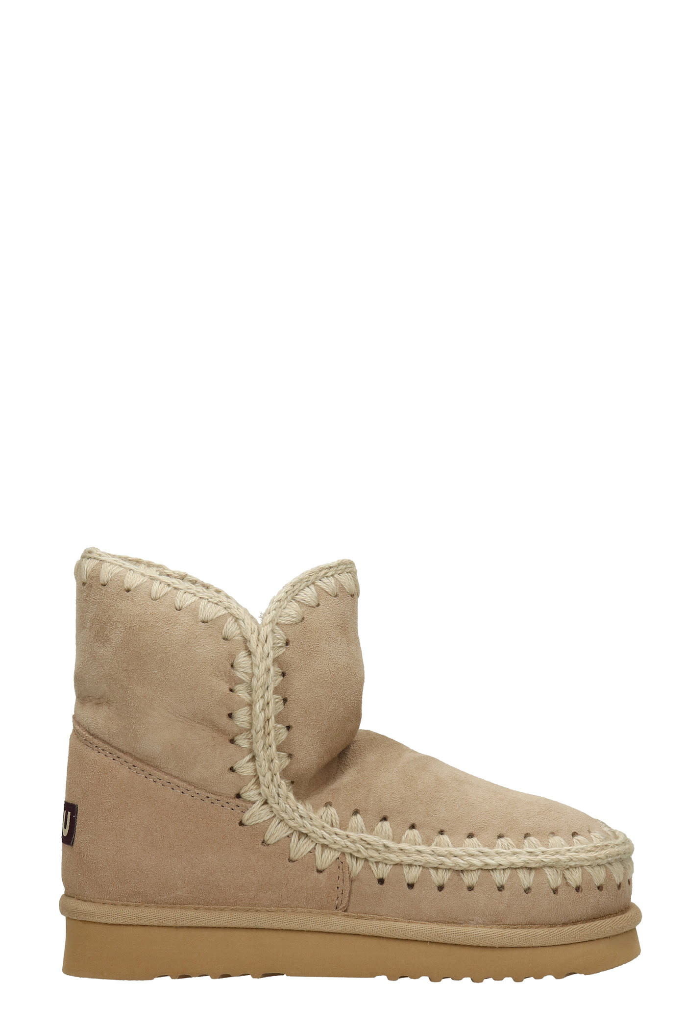 Mou Eskimo 18 Low Heels Ankle Boots In Camel Suede