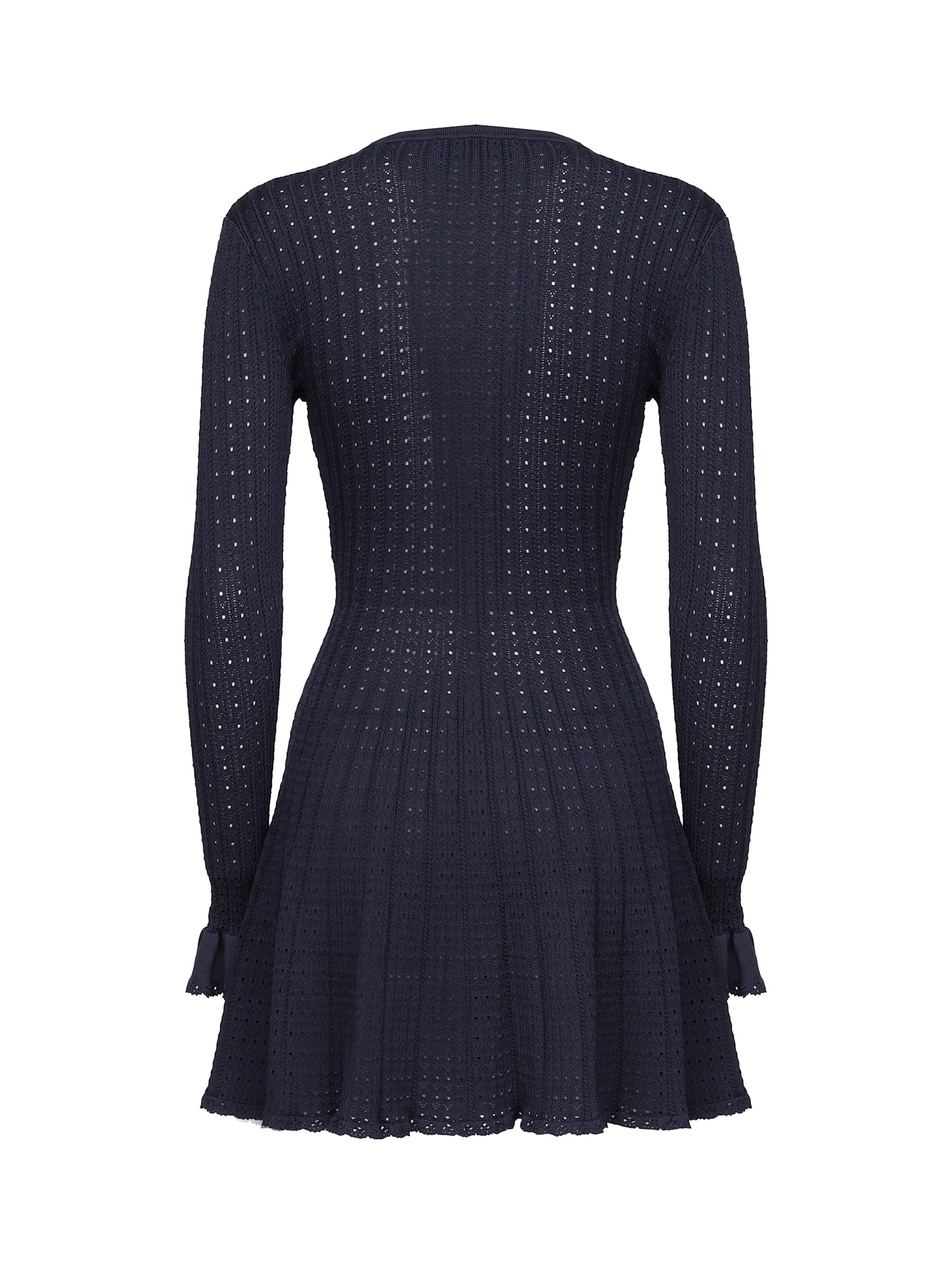 Self-portrait Blue Crewneck Midi Dress With Flower Embellishment On The Front And Crochet Knit In Viscose Blend St In Blue