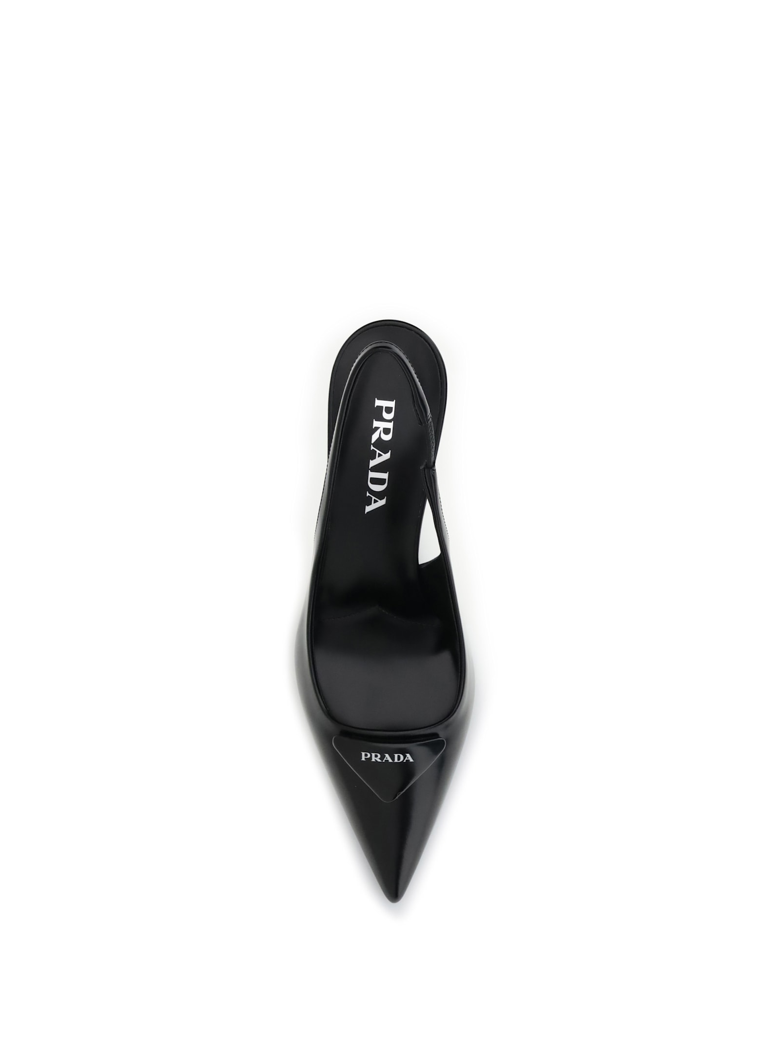 Prada Patent Padded Triangle Slingback Pumps In Black