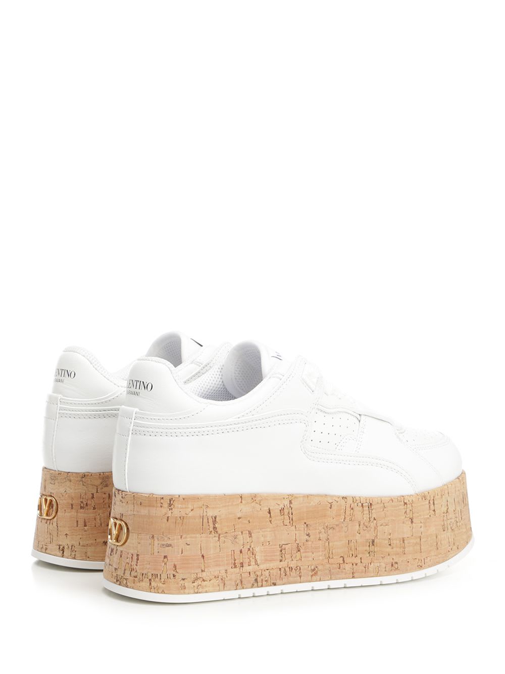 Valentino Leather Platform Sneakers Perforated Detailing In White