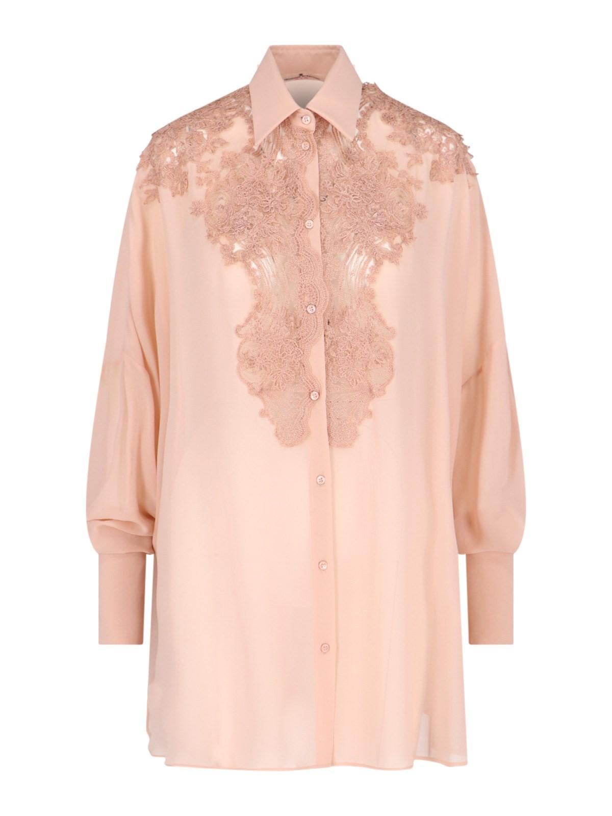 Shop Ermanno Scervino Oversized Lace Detail Shirt In Neutrals