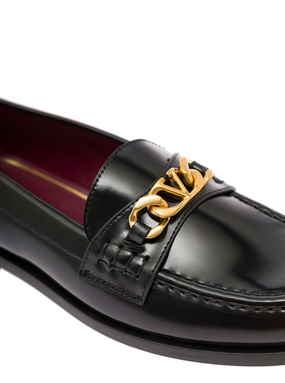 Valentino Black Leather Vlogo Chain Loafers In Multi
