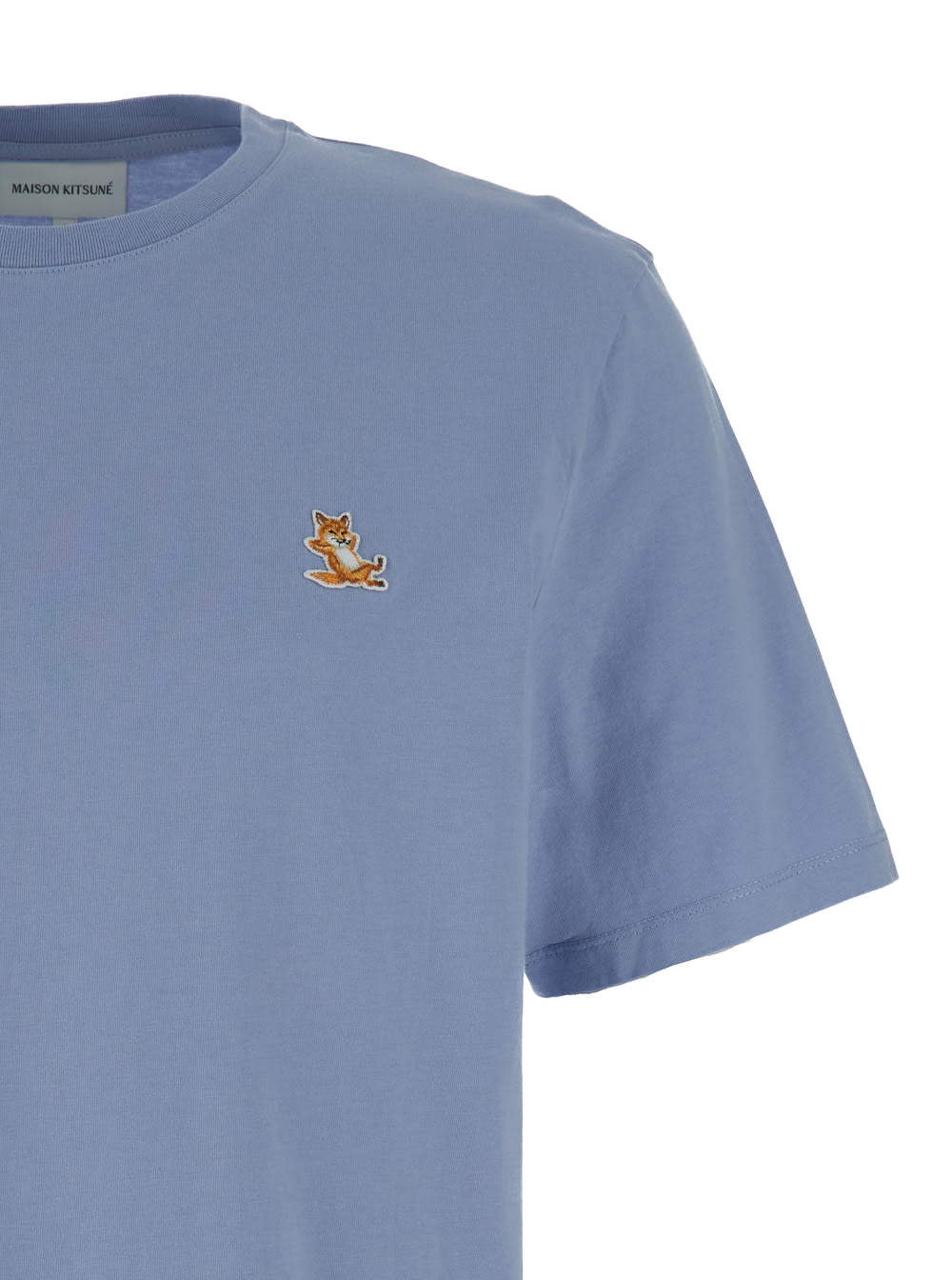 Shop Maison Kitsuné Light Blue T-shirt With Chillax Fox Patch In Cotton Man