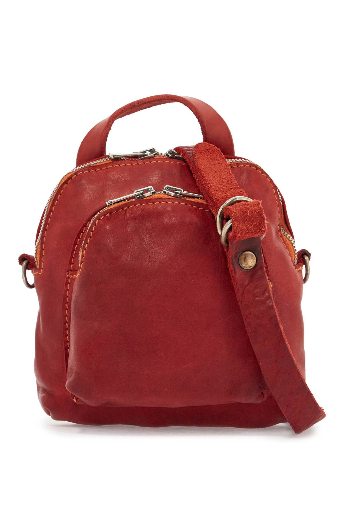 Mini Red Leather Backpack Handcrafted With Adjustable Shoulder Strap And Front Pockets