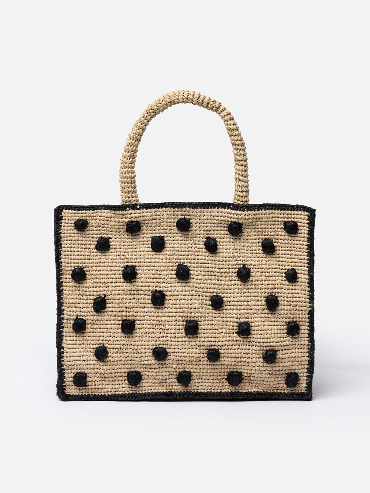 Shop Mc2 Saint Barth Natural Beige Colette Raffia Handbag With Polka Dot Appliqués In Black