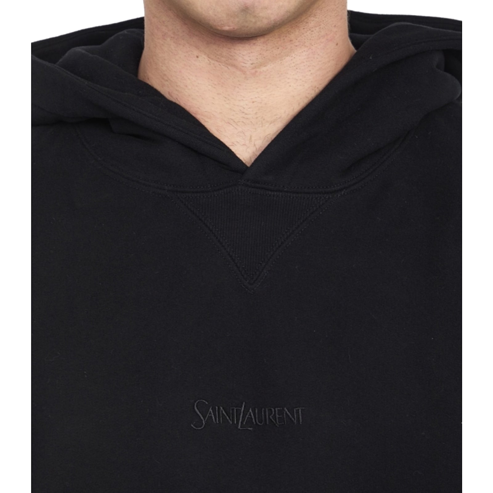 Shop Saint Laurent Hooded Cotton Sweatshirt In Black