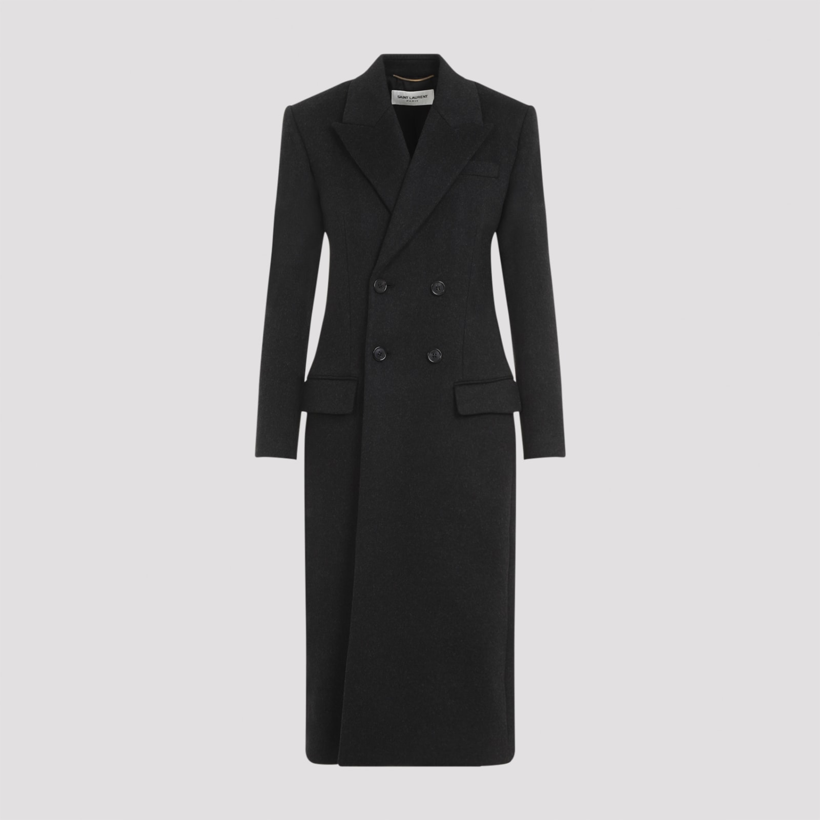 Saint Laurent Double-breasted Brushed Wool And Cashmere-blend Coat In Anthracite