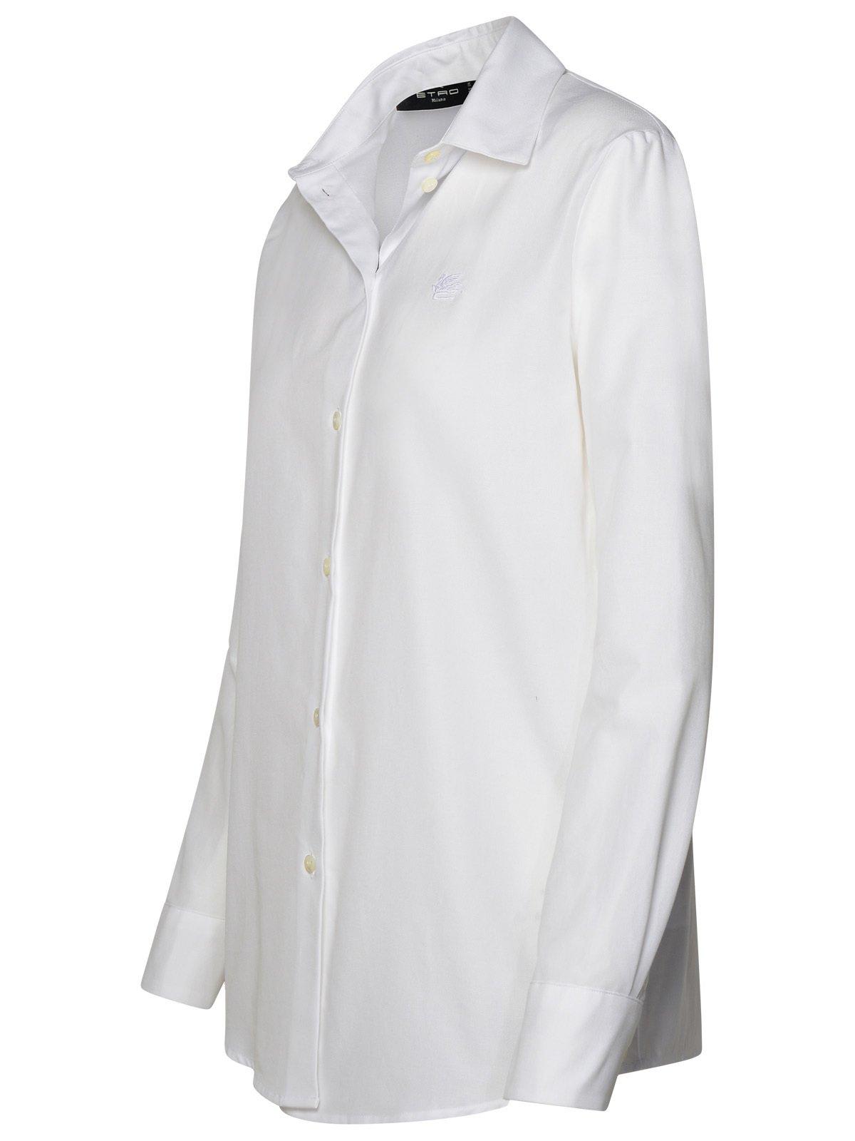 Shop Etro Pegaso-embroidered Straight Hem Shirt In Bianco