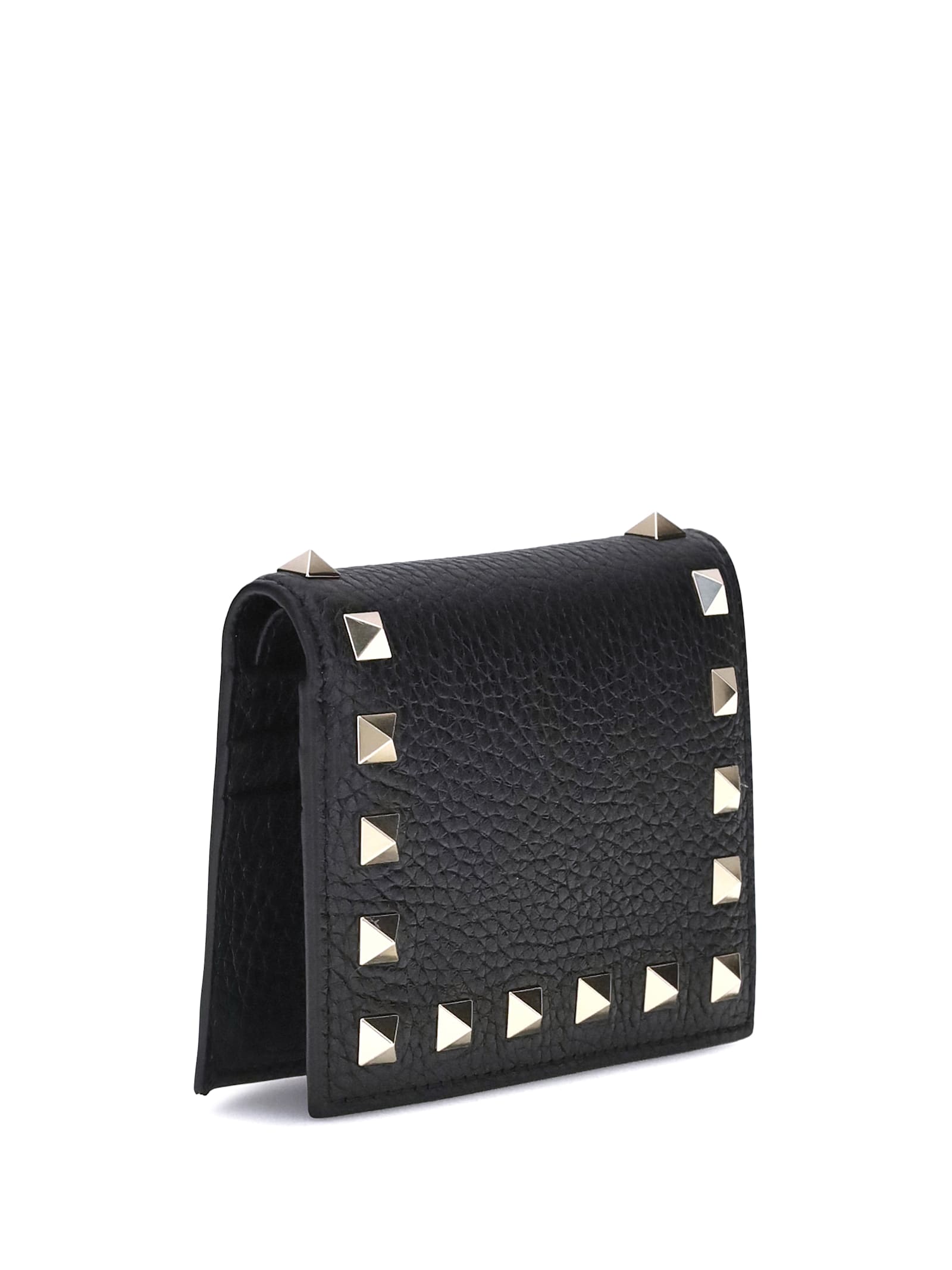 Valentino Rockstud Compact Leather Wallet In Black