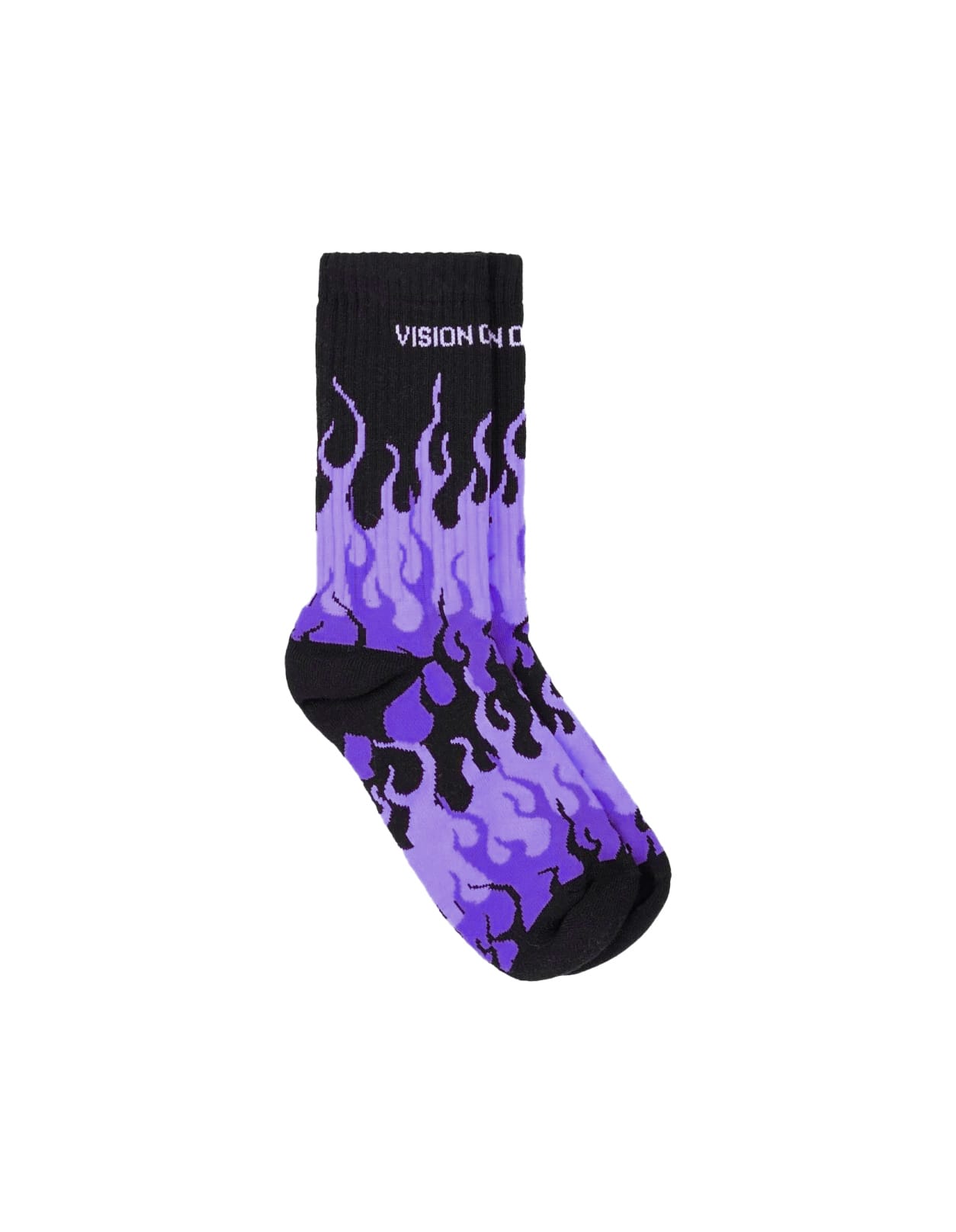 Vision Of Super Black Socks With Triple Purple Flame