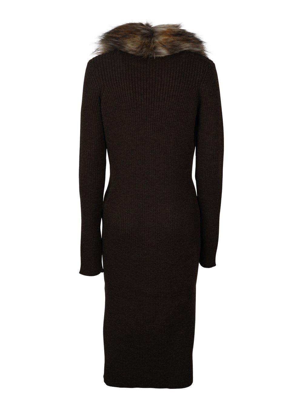 Shop Saint Laurent Long-sleeved Cardigan Dress In Brown